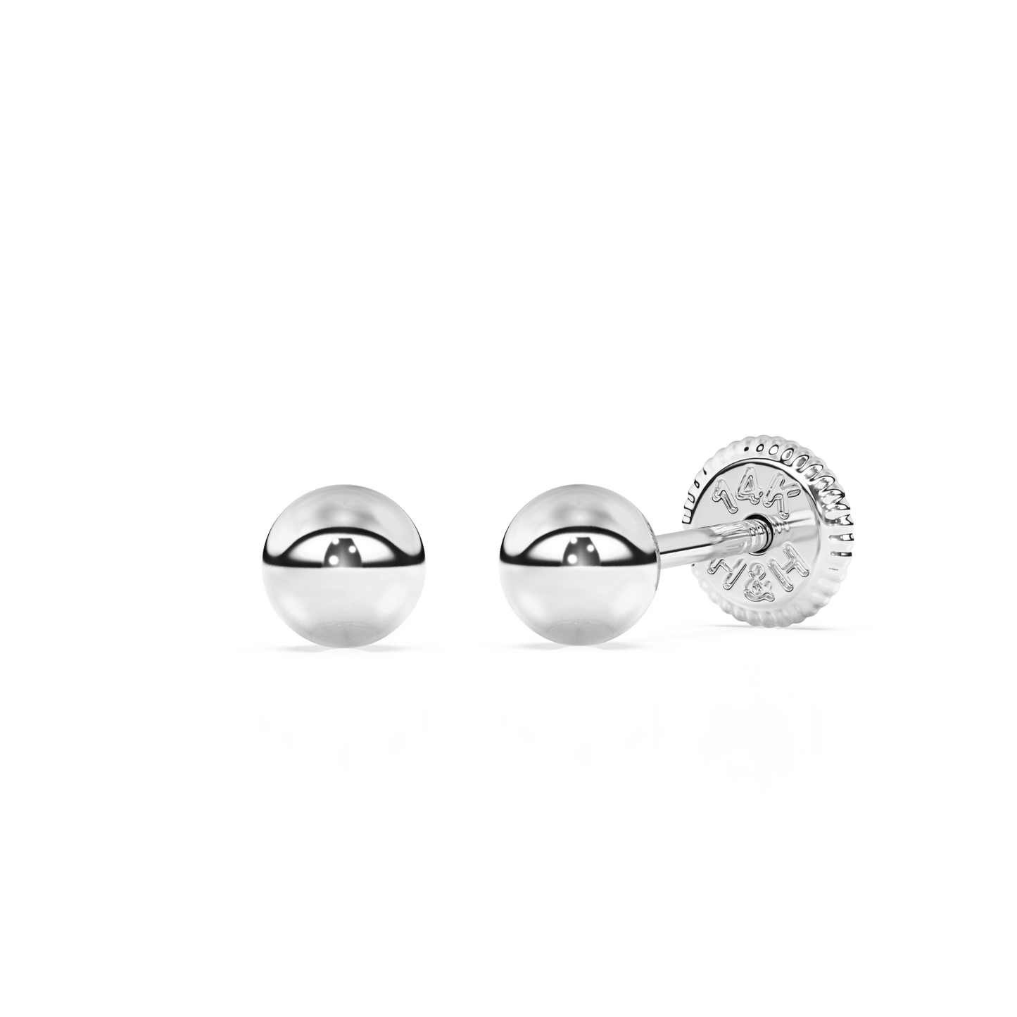 3mm Classic Round Stud Earrings - Solid 14K White Gold, Screw Back, for Babies & Children