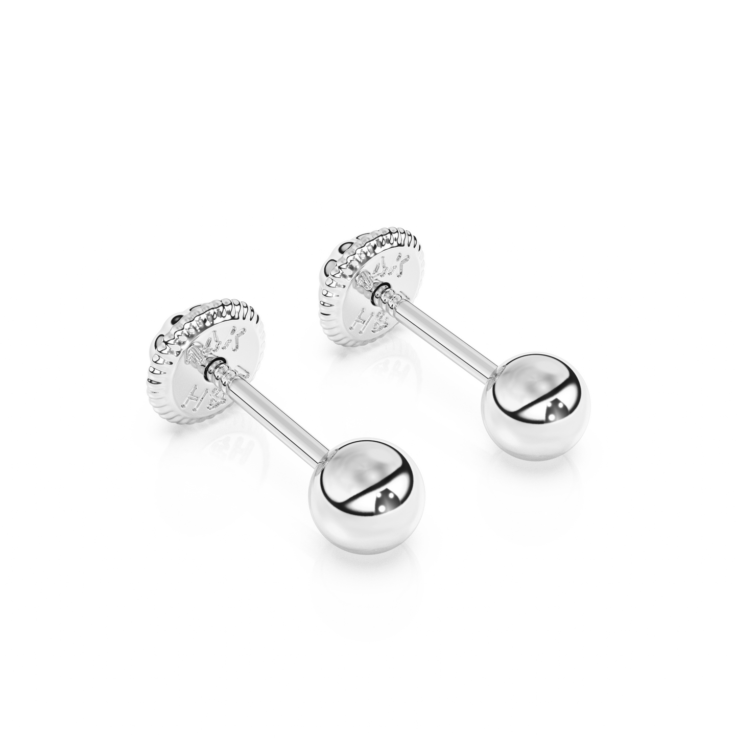 3mm Classic Round Stud Earrings - Solid 14K White Gold, Screw Back, for Babies & Children