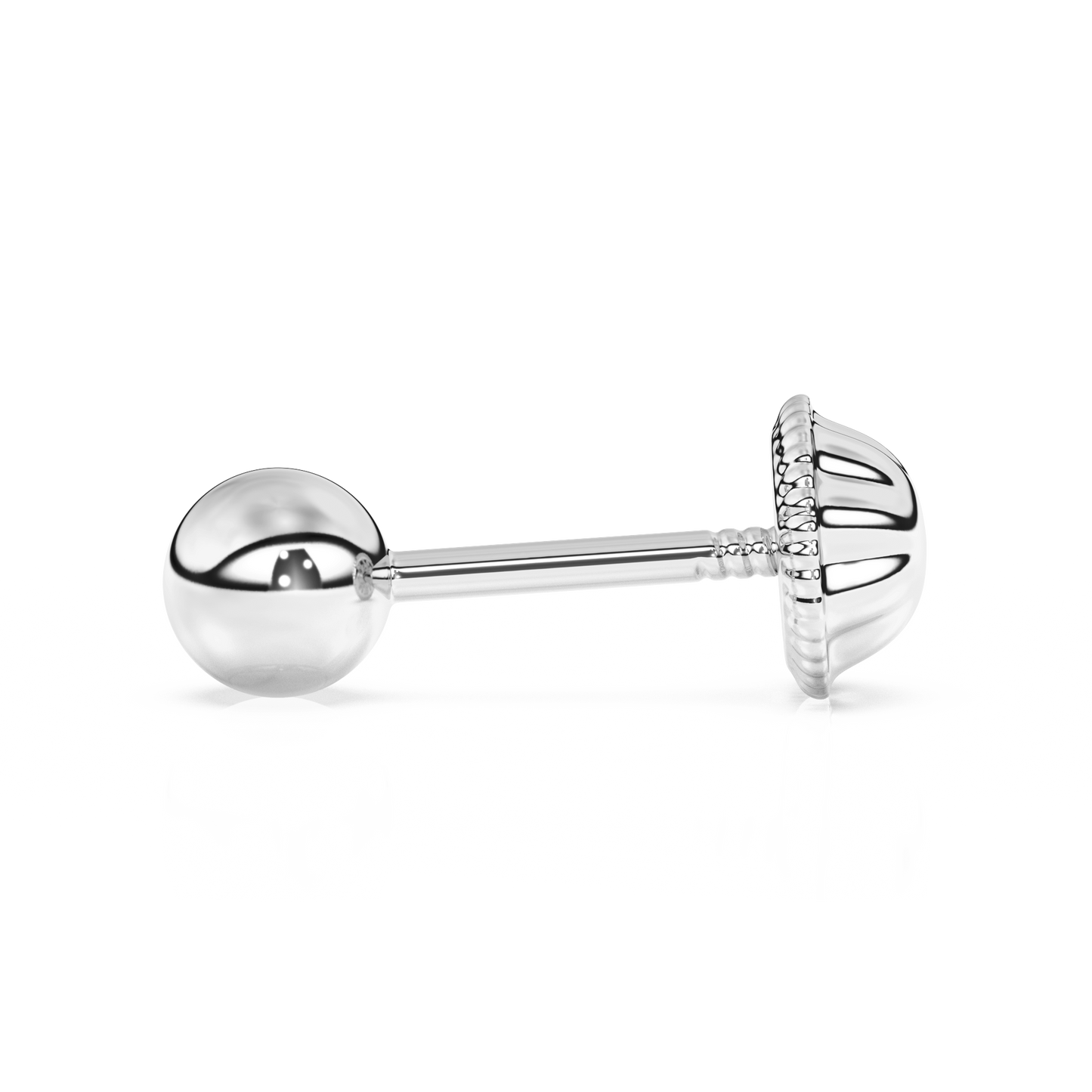 3mm Classic Round Stud Earrings - Solid 14K White Gold, Screw Back, for Babies & Children