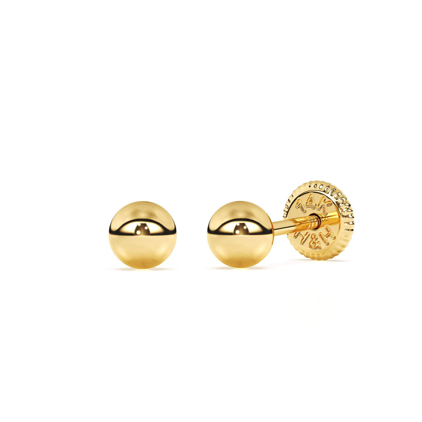 3mm Classic Round Stud Earrings - Solid 14K Gold, Screw Back, for Babies & Children