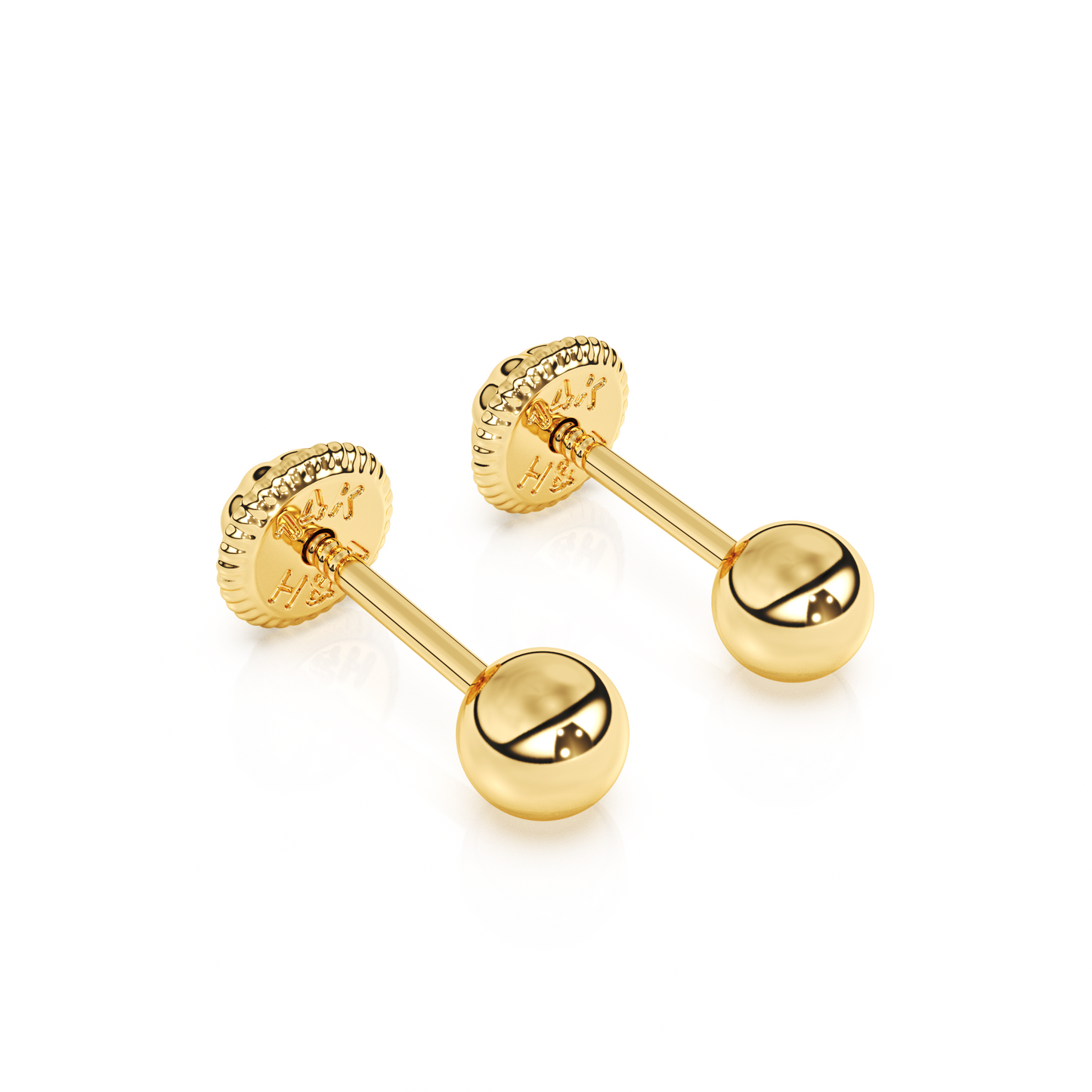 3mm Classic Round Stud Earrings - Solid 14K Gold, Screw Back, for Babies & Children