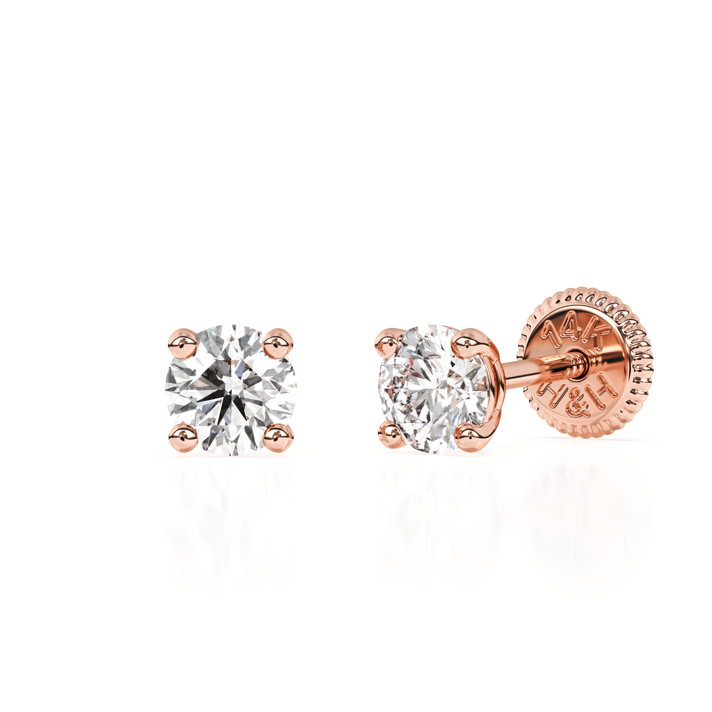 3mm Clear Round CZ Stud Earrings - Solid 14K Rose Gold, Screw Back, for Babies & Children