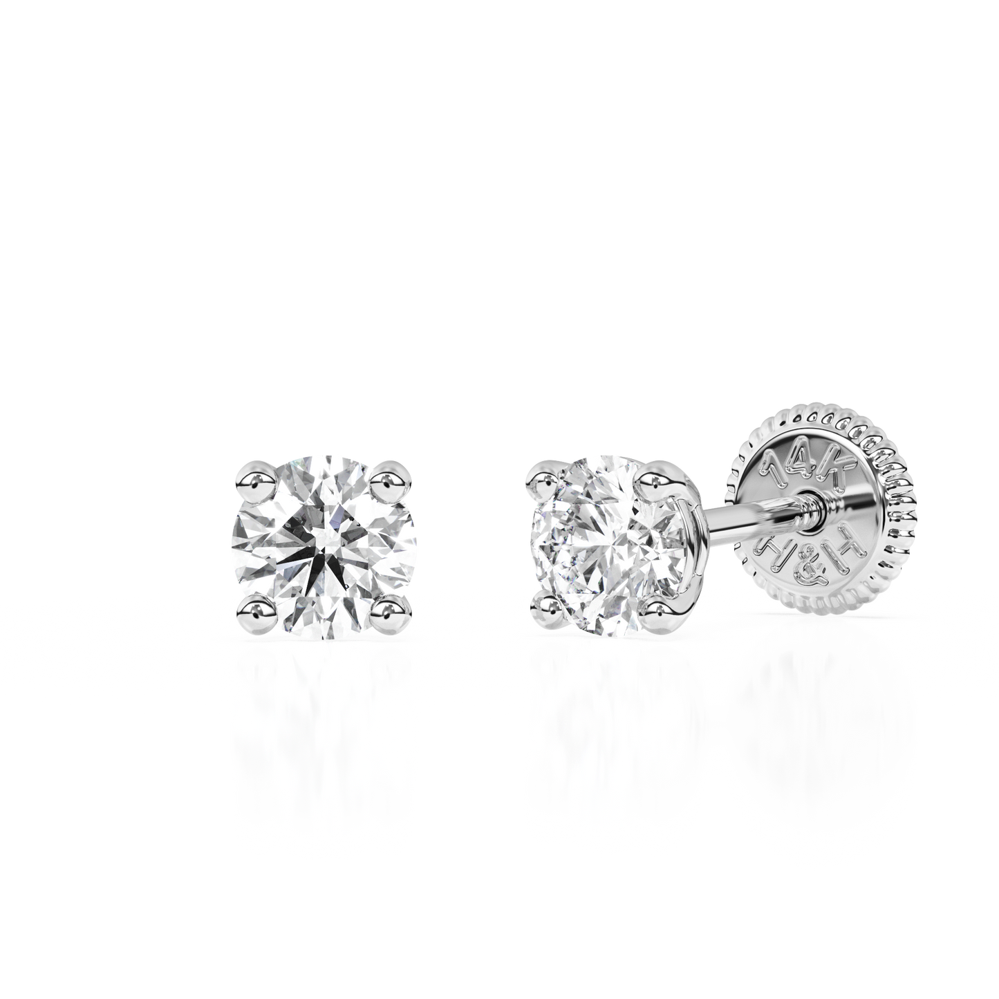 3mm Clear Round CZ Stud Earrings - Solid 14K White Gold, Screw Back, for Babies & Children