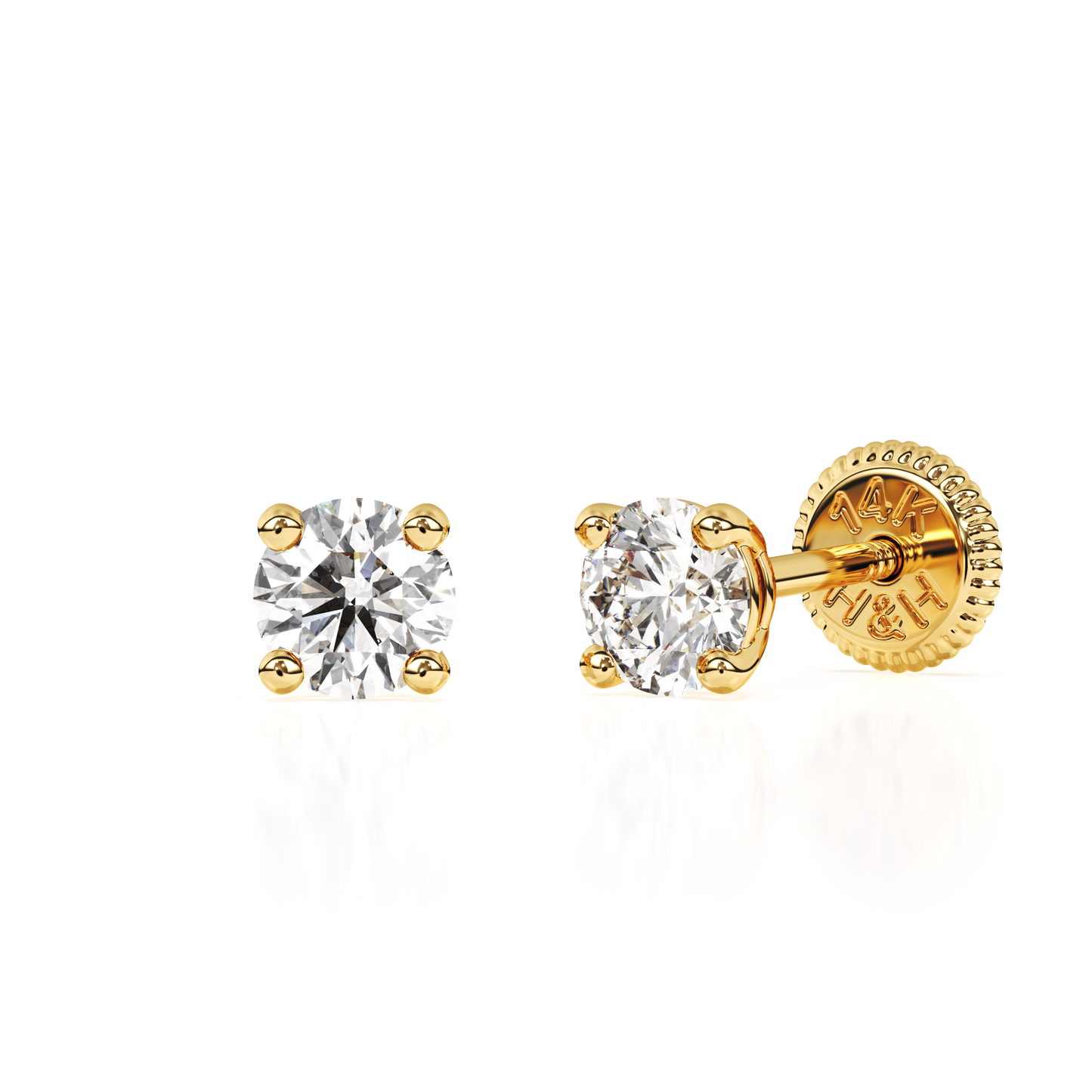 3mm Clear Round CZ Stud Earrings - Solid 14K Gold, Screw Back, for Babies & Children