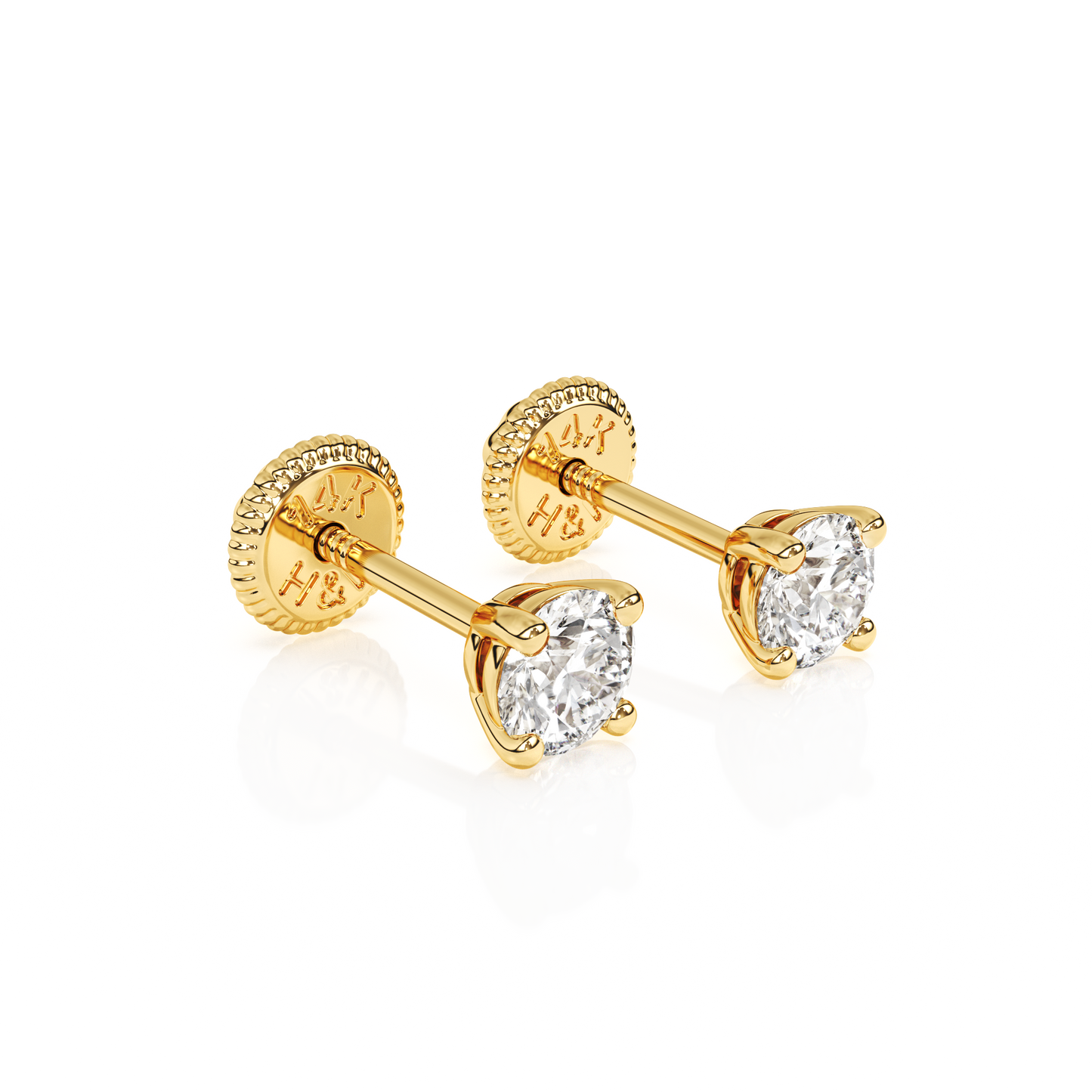 3mm Clear Round CZ Stud Earrings - Solid 14K Gold, Screw Back, for Babies & Children