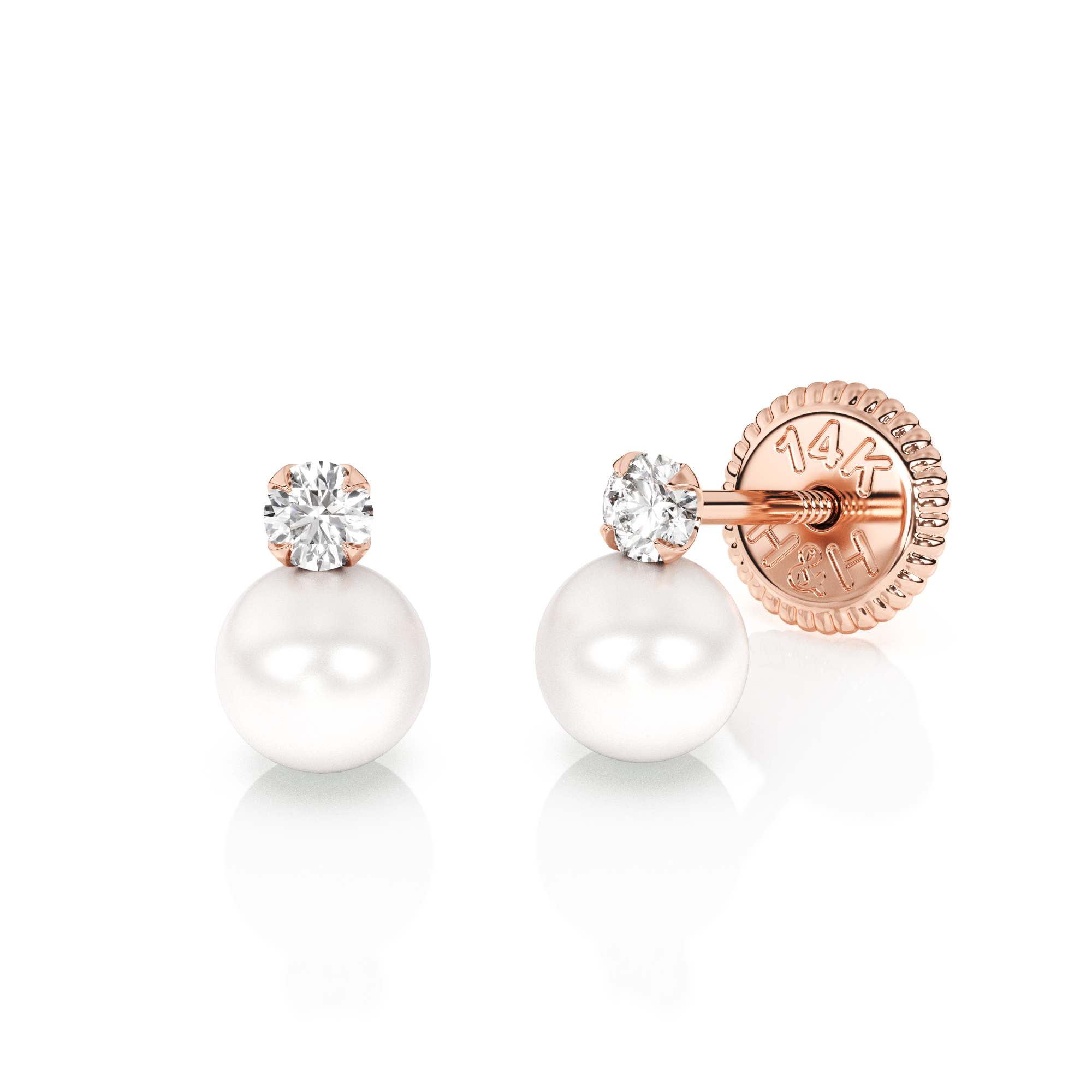 3mm Pearl Drop Clear CZ Stud Earrings - Solid 14K Rose Gold, Screw Back, for Babies & Children