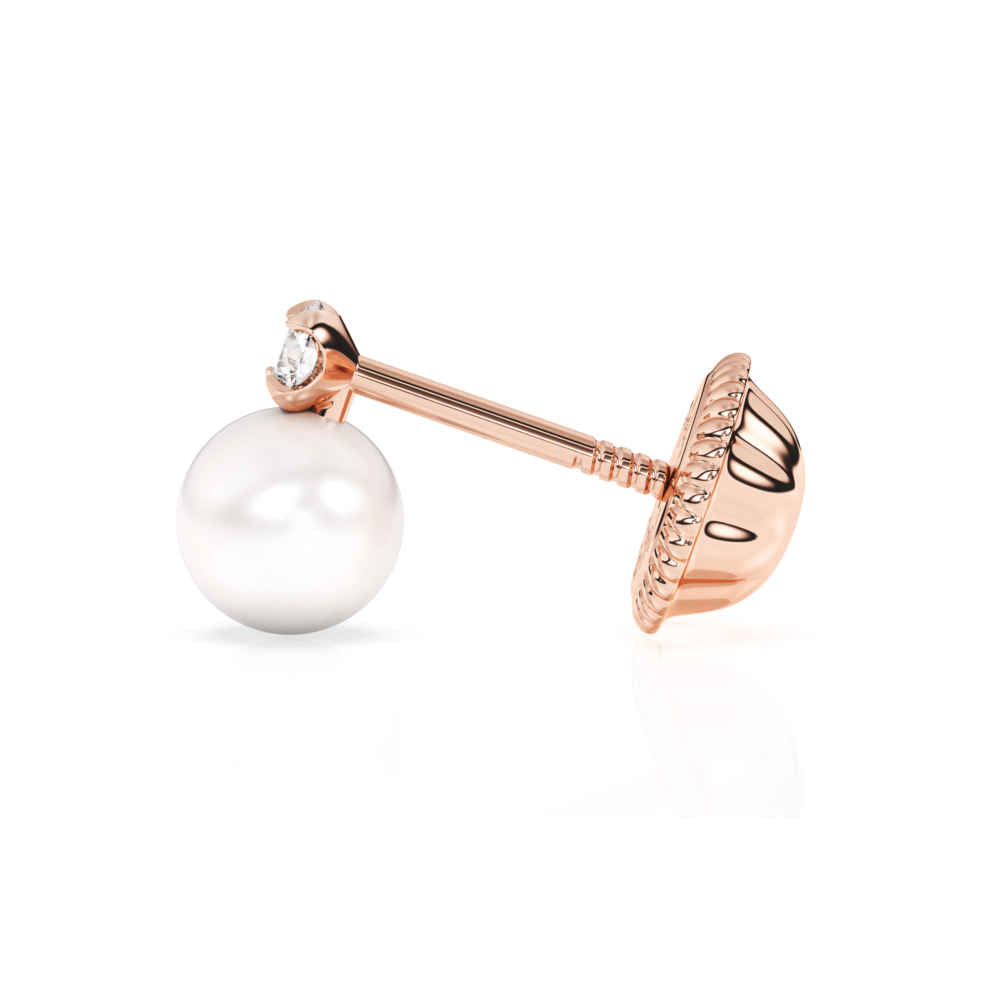 3mm Pearl Drop Clear CZ Stud Earrings - Solid 14K Rose Gold, Screw Back, for Babies & Children