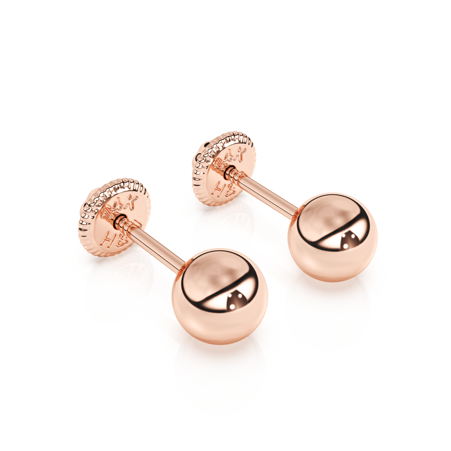 4mm Classic Round Stud Earrings - Solid 14K Rose Gold, Screw Back, for Babies & Children