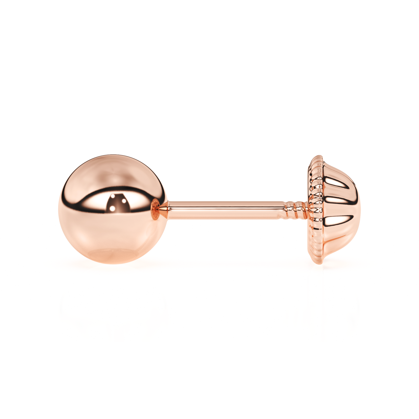 4mm Classic Round Stud Earrings - Solid 14K Rose Gold, Screw Back, for Babies & Children