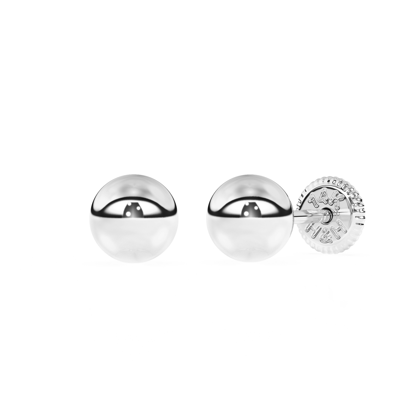 4mm Classic Round Stud Earrings - Solid 14K White Gold, Screw Back, for Babies & Children