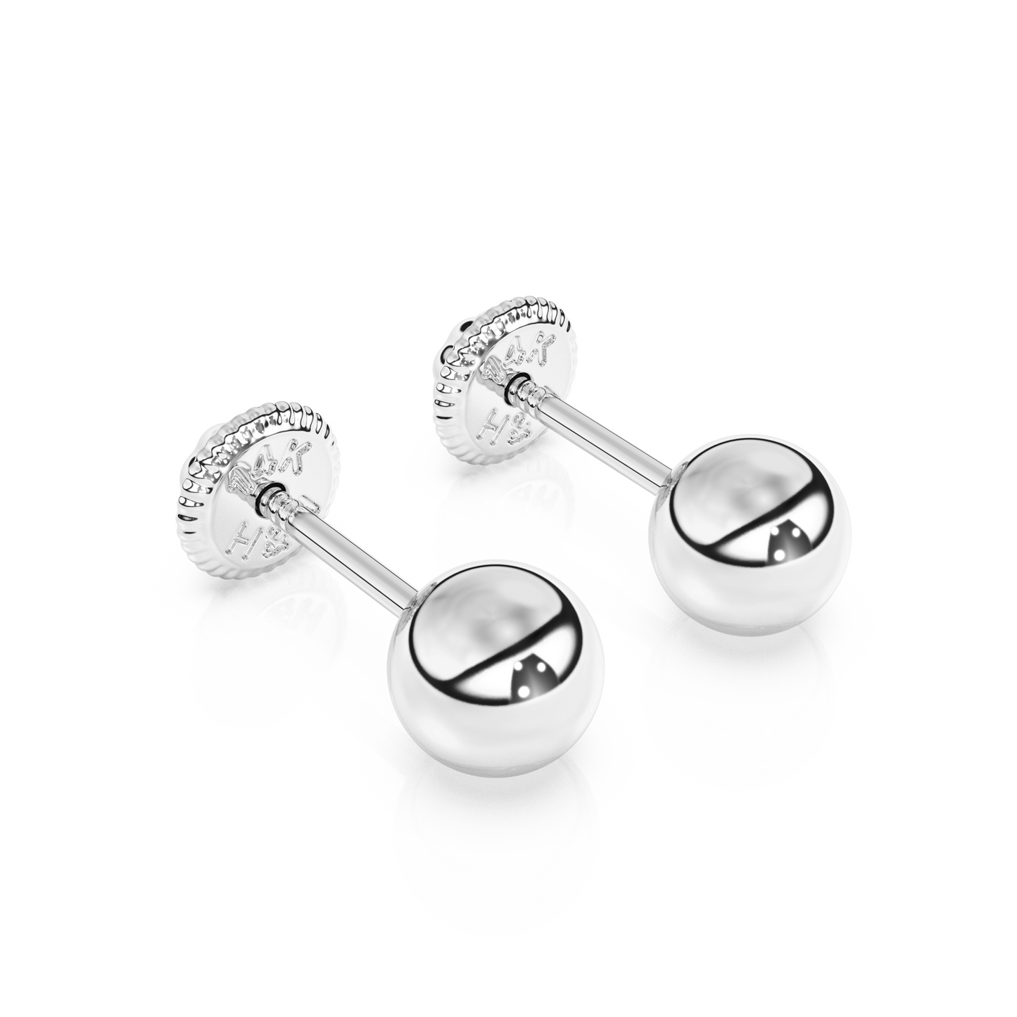 4mm Classic Round Stud Earrings - Solid 14K White Gold, Screw Back, for Babies & Children