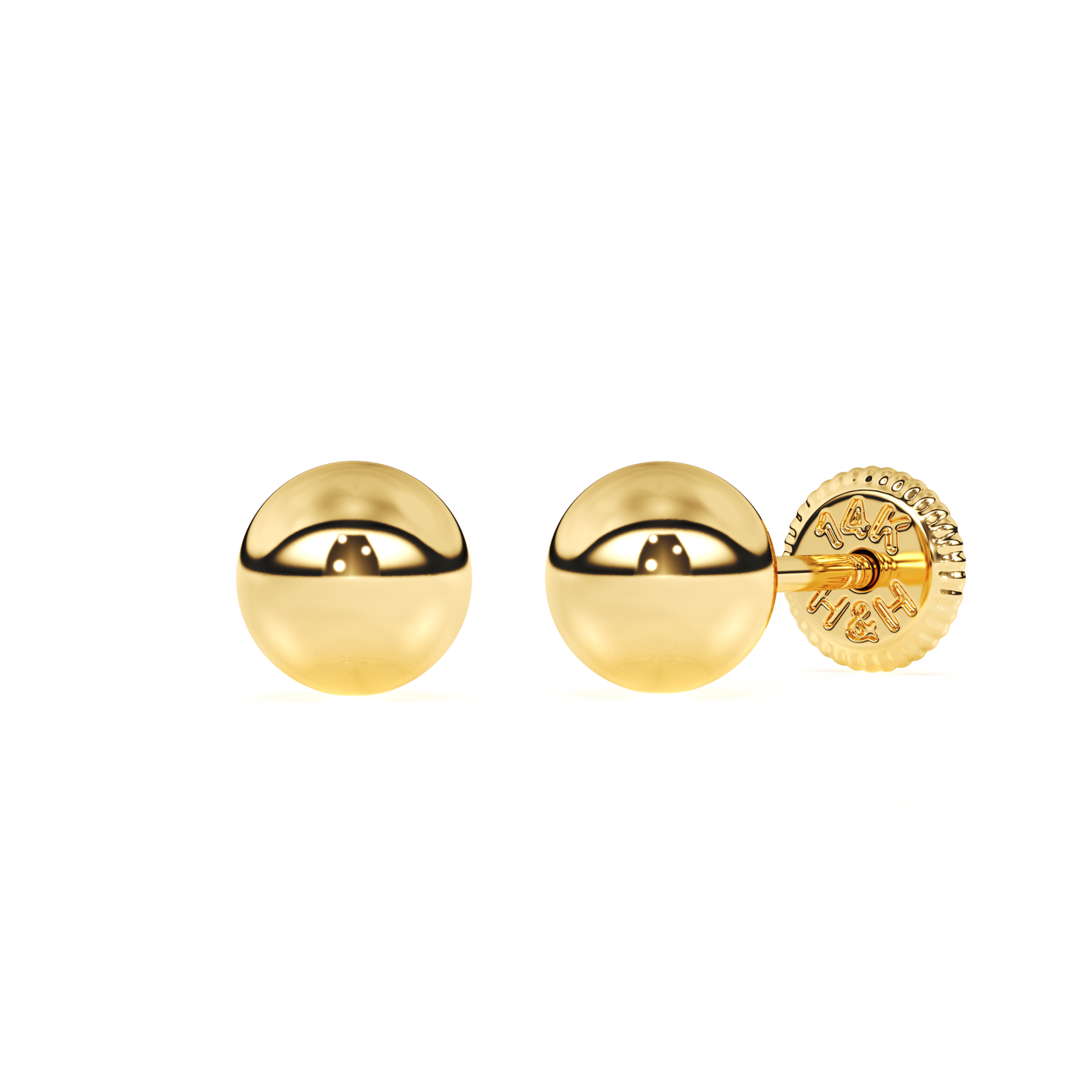 4mm Classic Round Stud Earrings - Solid 14K Gold, Screw Back, for Babies & Children
