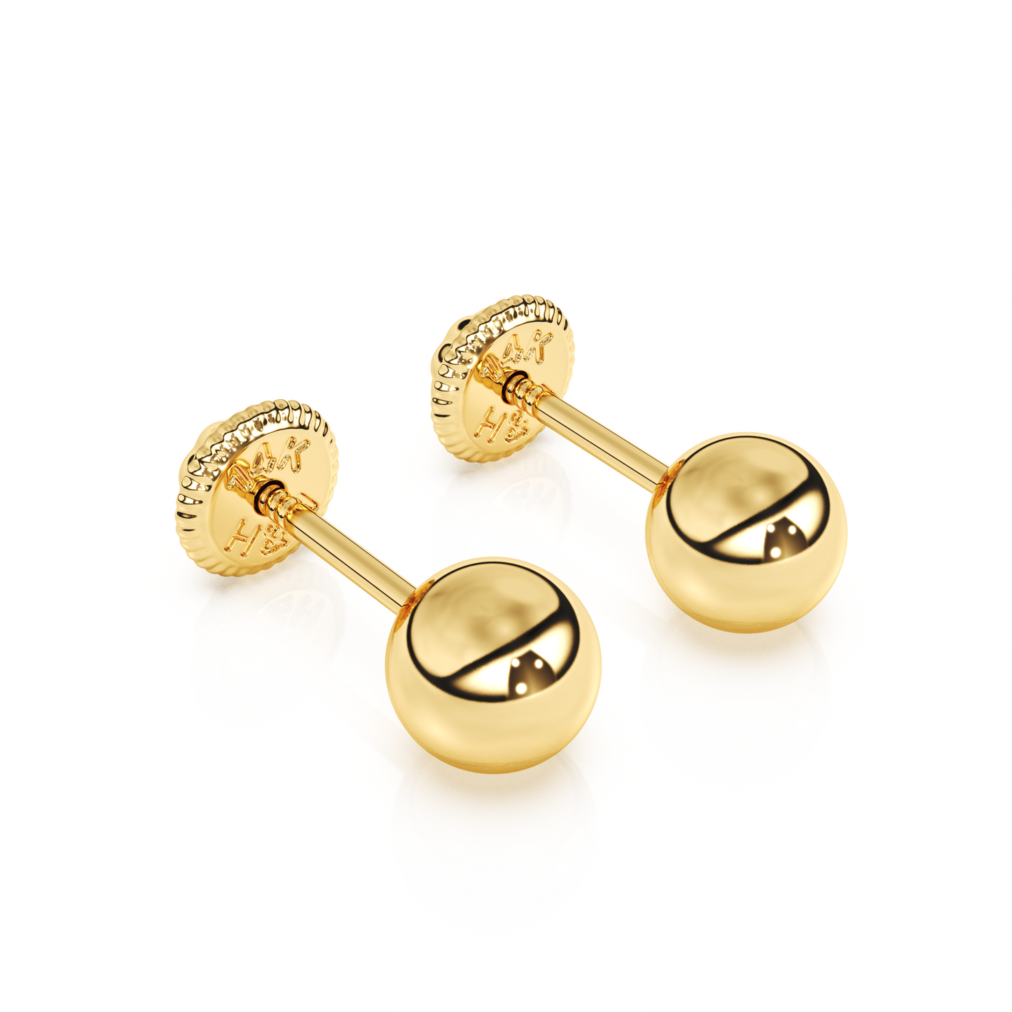 4mm Classic Round Stud Earrings - Solid 14K Gold, Screw Back, for Babies & Children