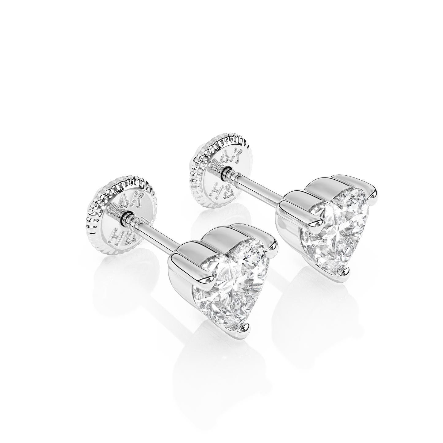 4mm Clear Heart CZ Stud Earrings - Solid 14K White Gold, Screw Back, for Babies & Children