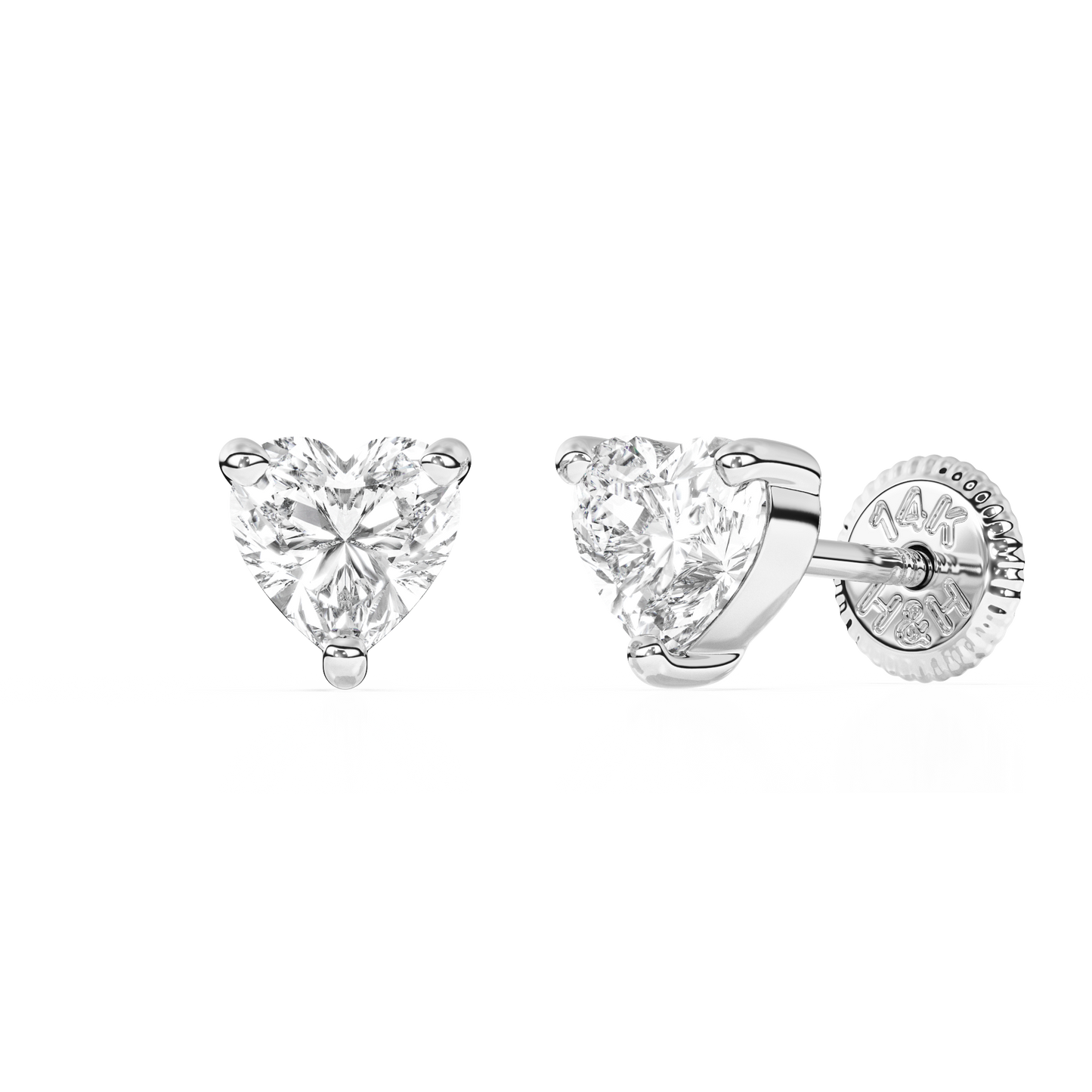 4mm Clear Heart CZ Stud Earrings - Solid 14K White Gold, Screw Back, for Babies & Children