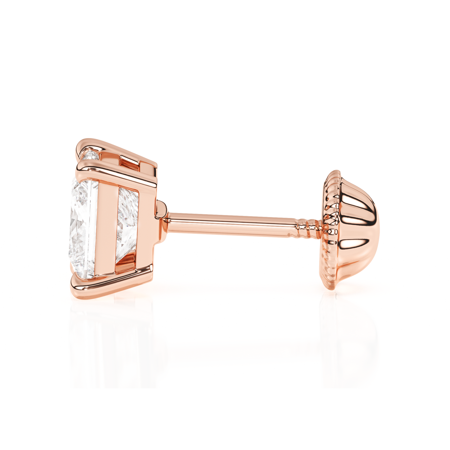 4mm Clear Princess Cut CZ, Stud Earrings - Solid 14K Rose Gold, Screw Back, for Babies & Children