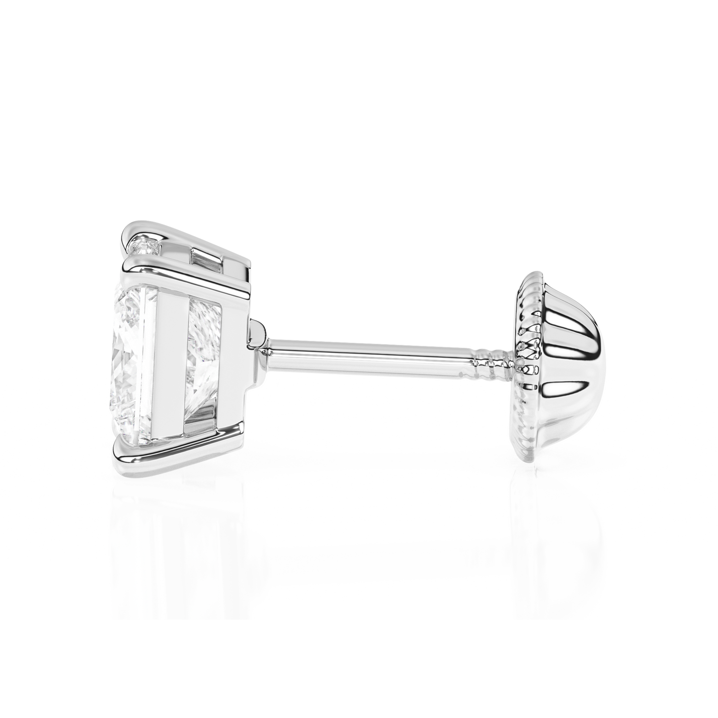 4mm Clear Princess Cut CZ, Stud Earrings - Solid 14K White Gold, Screw Back, for Babies & Children
