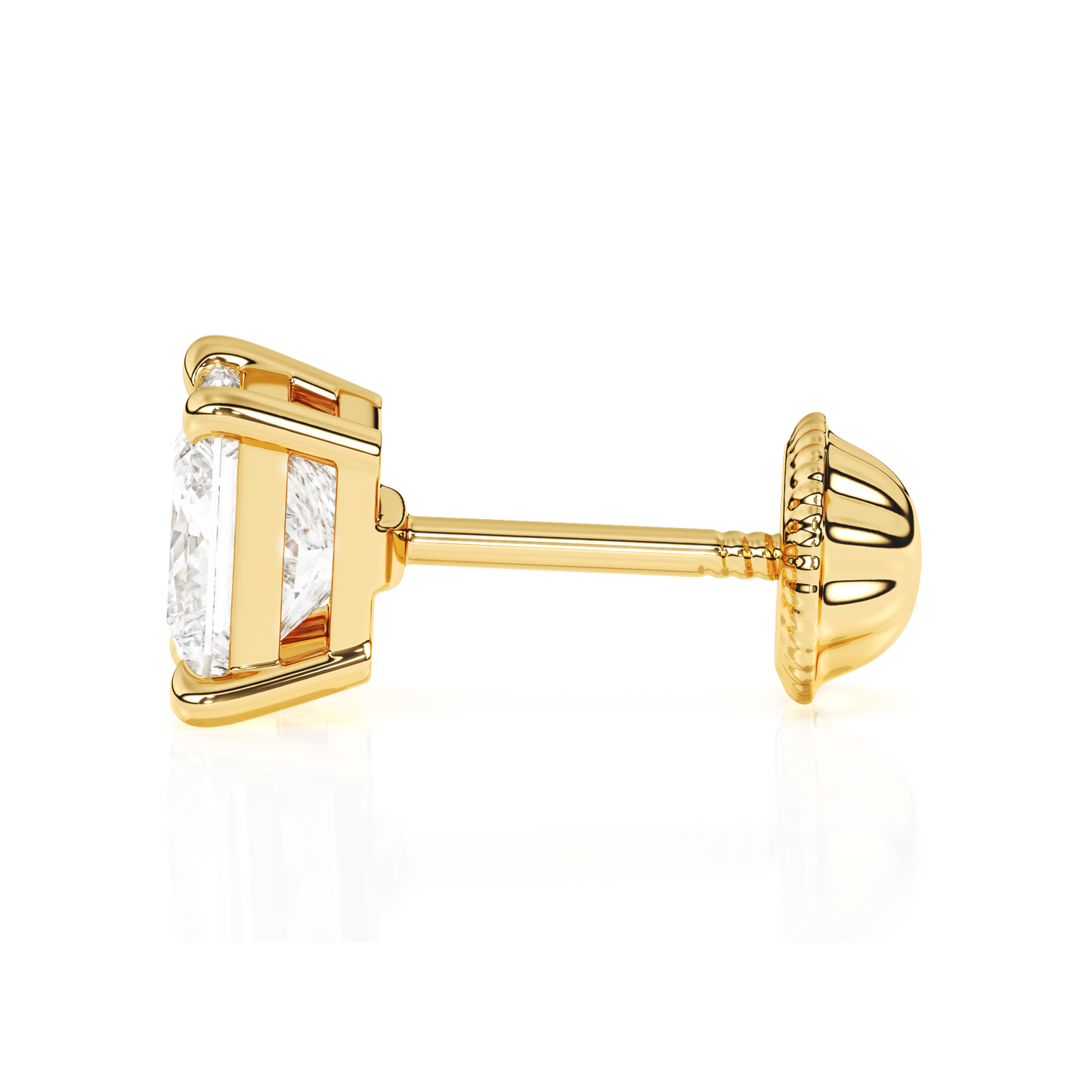 4mm Clear Princess Cut CZ, Stud Earrings - Solid 14K Gold, Screw Back, for Babies & Children