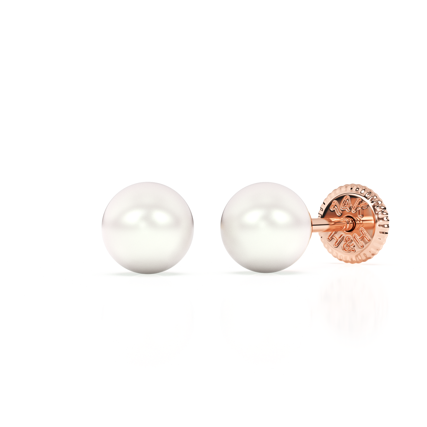 4mm Pearl Stud Earrings - Solid 14K Rose Gold, Screw Back, for Babies & Children