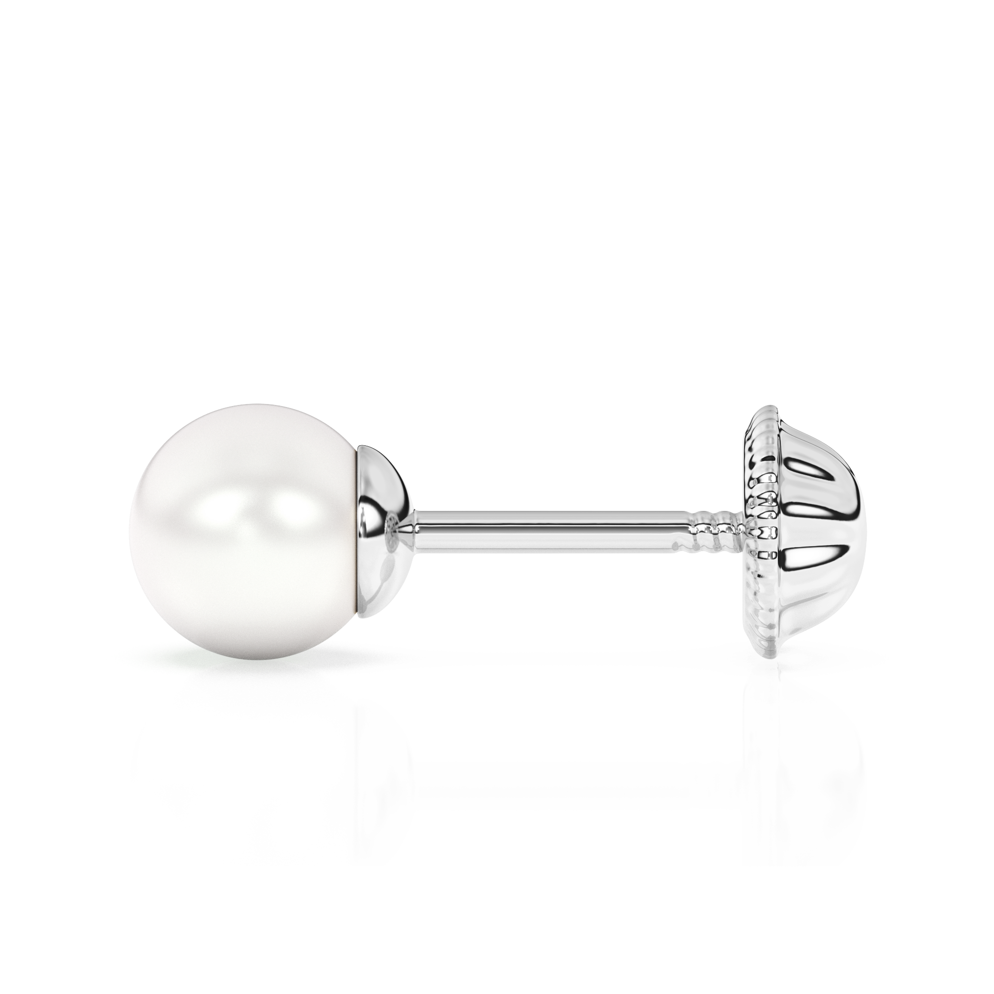 4mm Pearl Stud Earrings - Solid 14K White Gold, Screw Back, for Babies & Children
