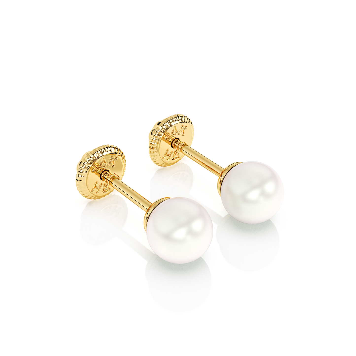 4mm Pearl Stud Earrings - Solid 14K Gold, Screw Back, for Babies & Children