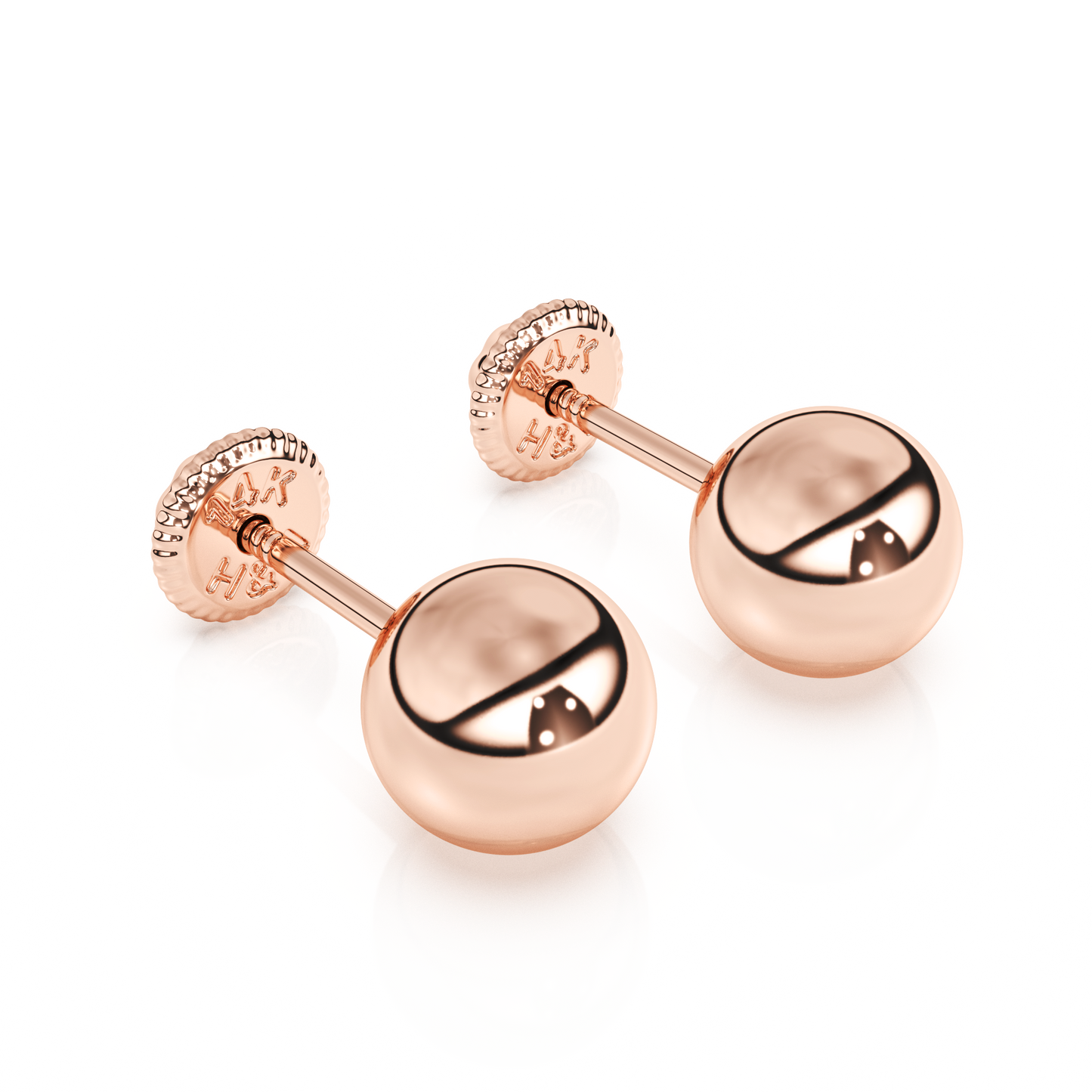 5mm Classic Round Stud Earrings - Solid 14K Rose Gold, Screw Back, for Babies & Children