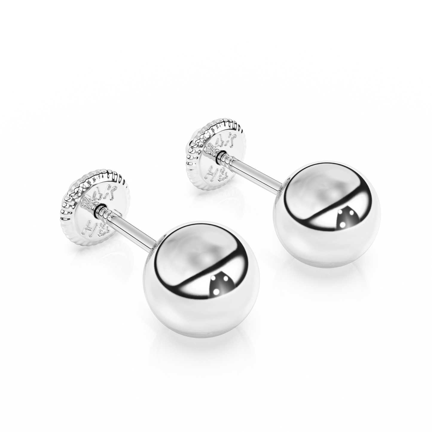 5mm Classic Round Stud Earrings - Solid 14K White Gold, Screw Back, for Babies & Children