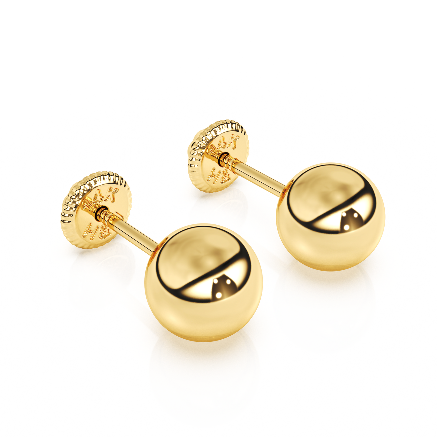 5mm Classic Round Stud Earrings - Solid 14K Gold, Screw Back, for Babies & Children