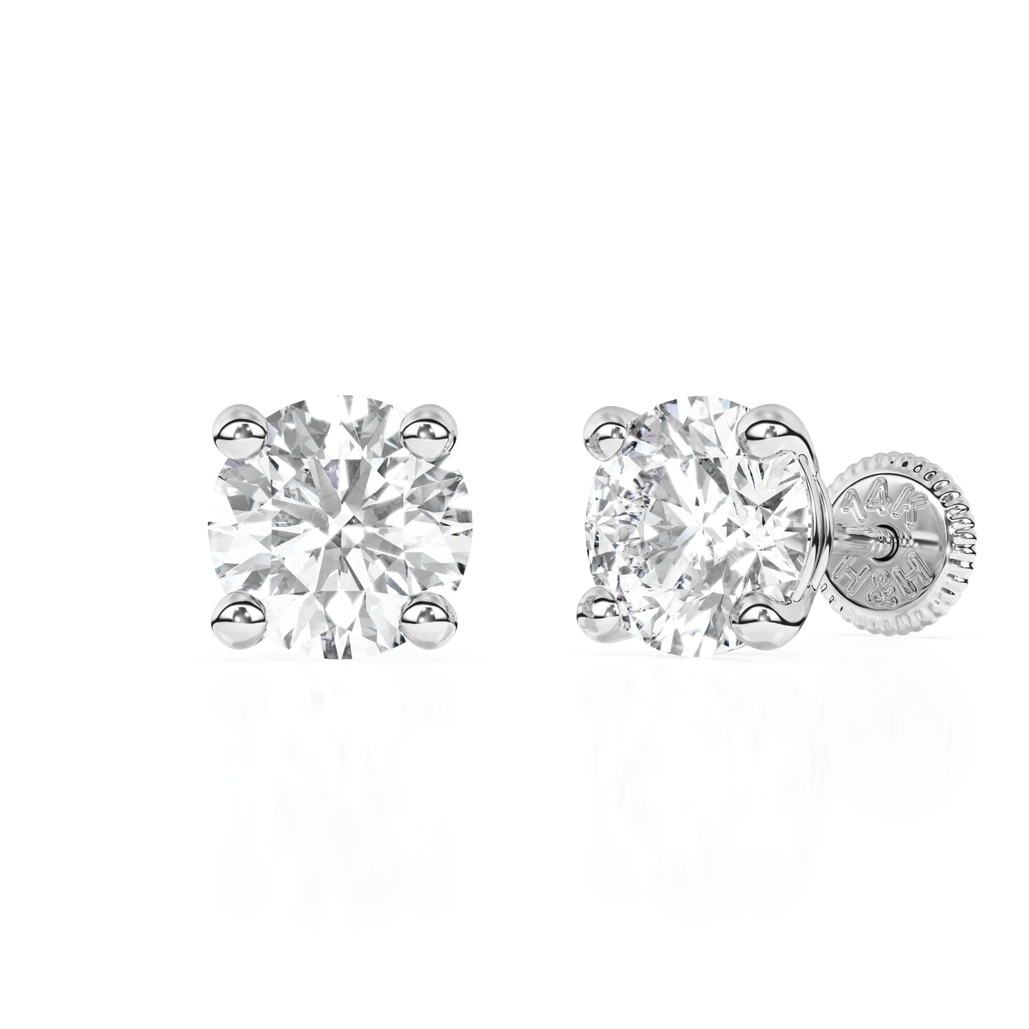 5mm Clear Round CZ Stud Earrings - Solid 14K White Gold, Screw Back, for Babies & Children