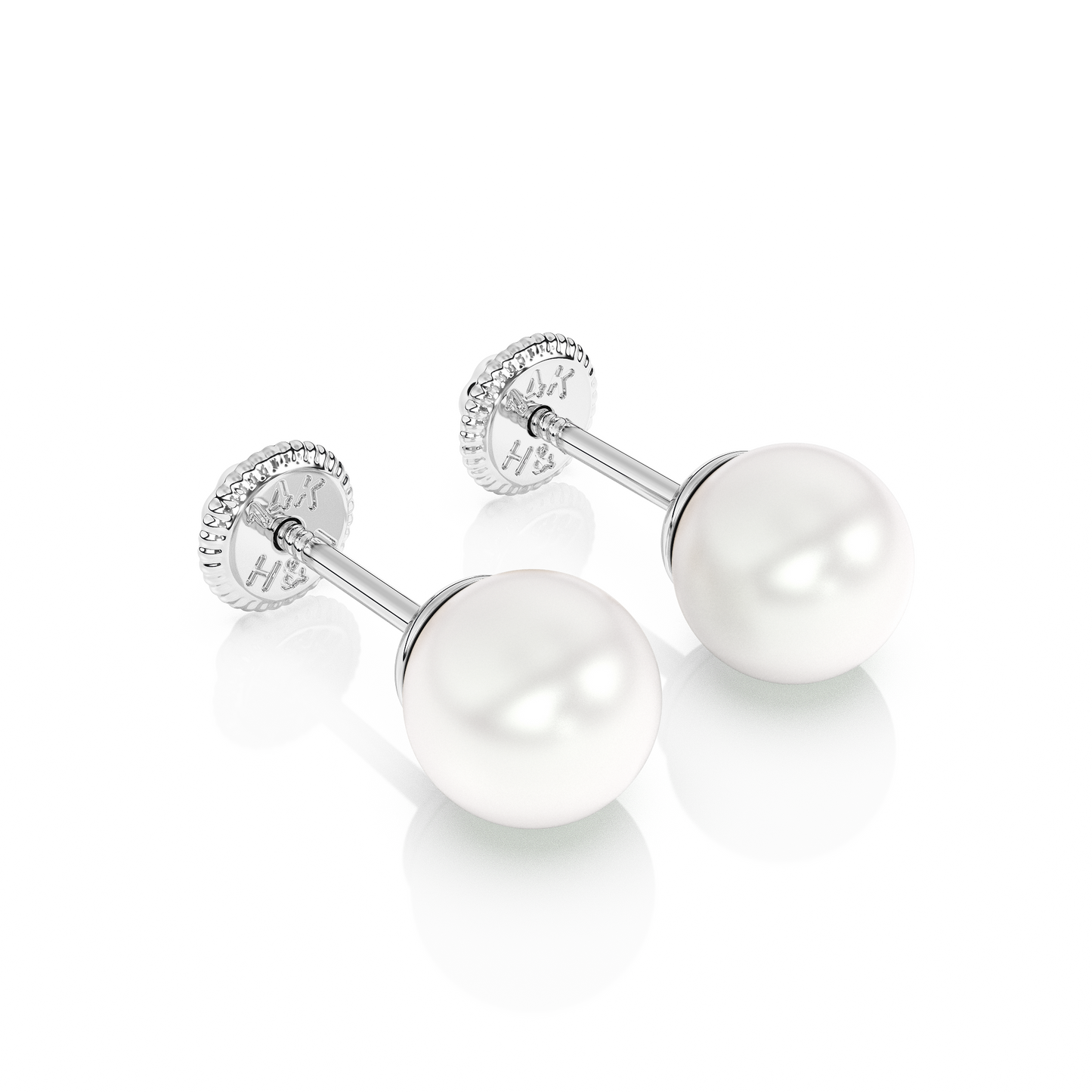 5mm Pearl Stud Earrings - Solid 14K White Gold, Screw Back, for Babies & Children