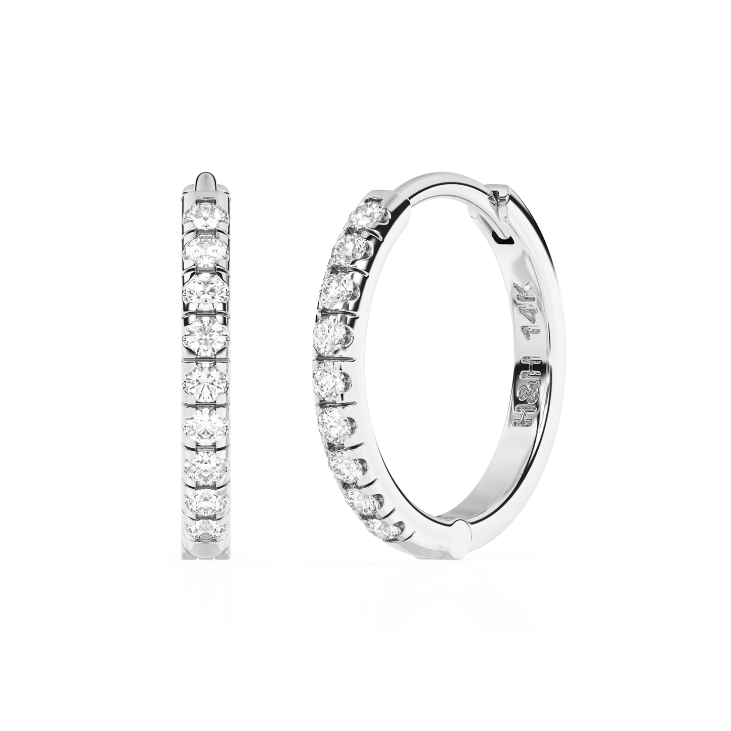 9mm Halo Pavé Clear CZ Huggie Hoop Earrings - Solid 14K White Gold, Huggie Hoop, for Babies & Children