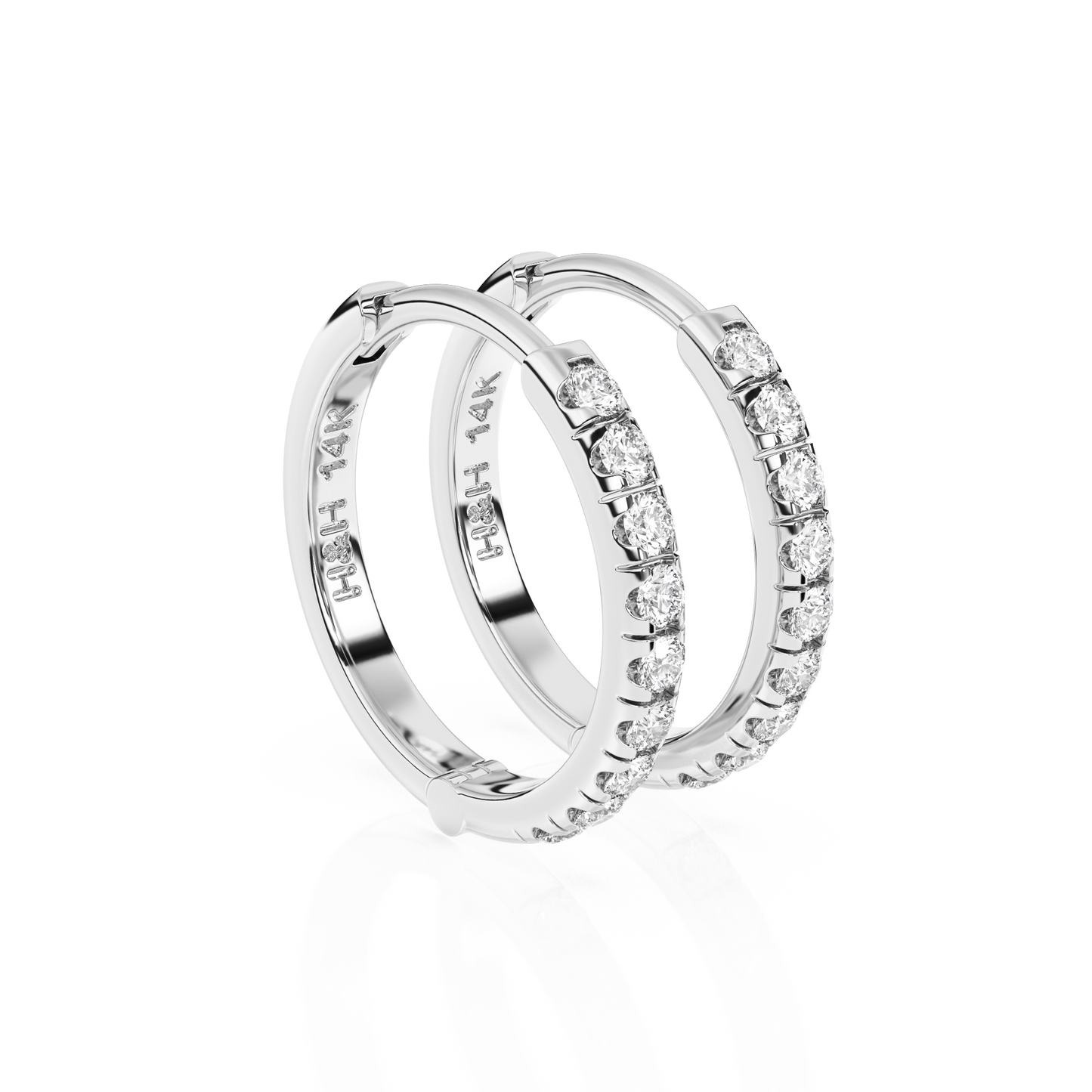 9mm Halo Pavé Clear CZ Huggie Hoop Earrings - Solid 14K White Gold, Huggie Hoop, for Babies & Children