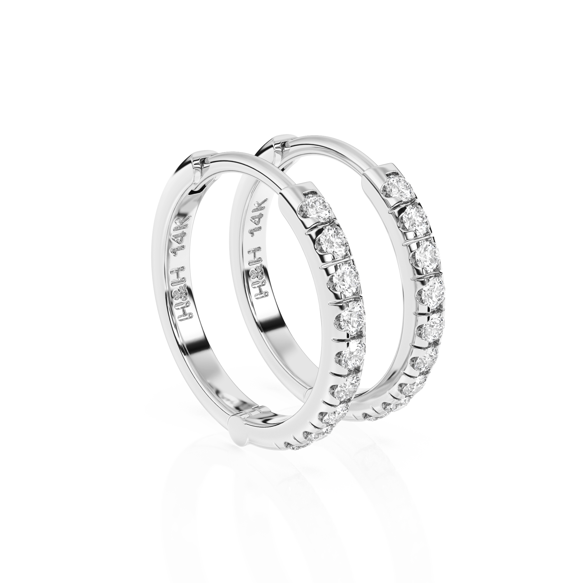 9mm Halo Pavé Clear CZ Huggie Hoop Earrings - Solid 14K White Gold, Huggie Hoop, for Babies & Children