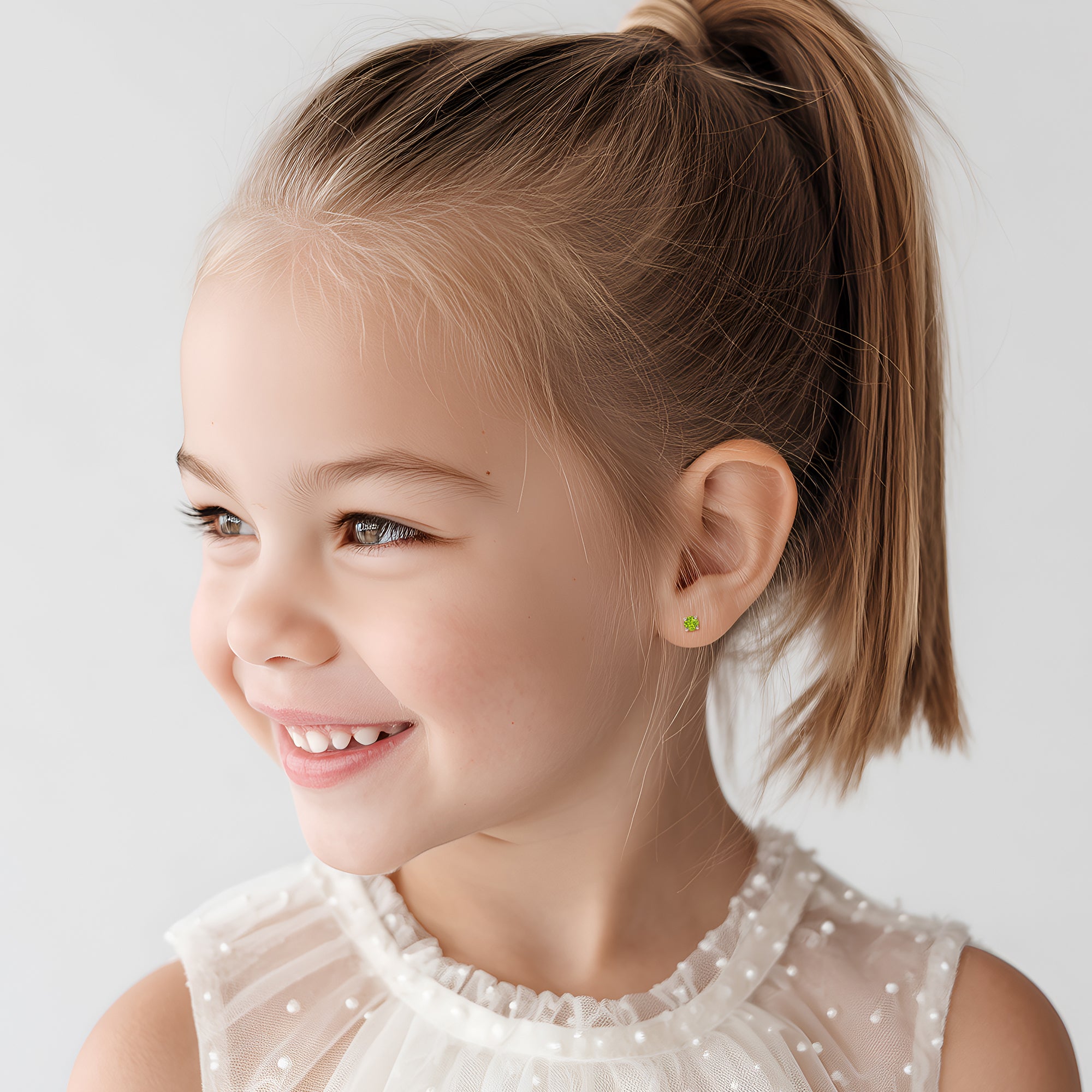 August Birthstone, 4mm Swarovski Crystal Stud Earrings - Solid 14K White Gold, Screw Back, for Babies & Children