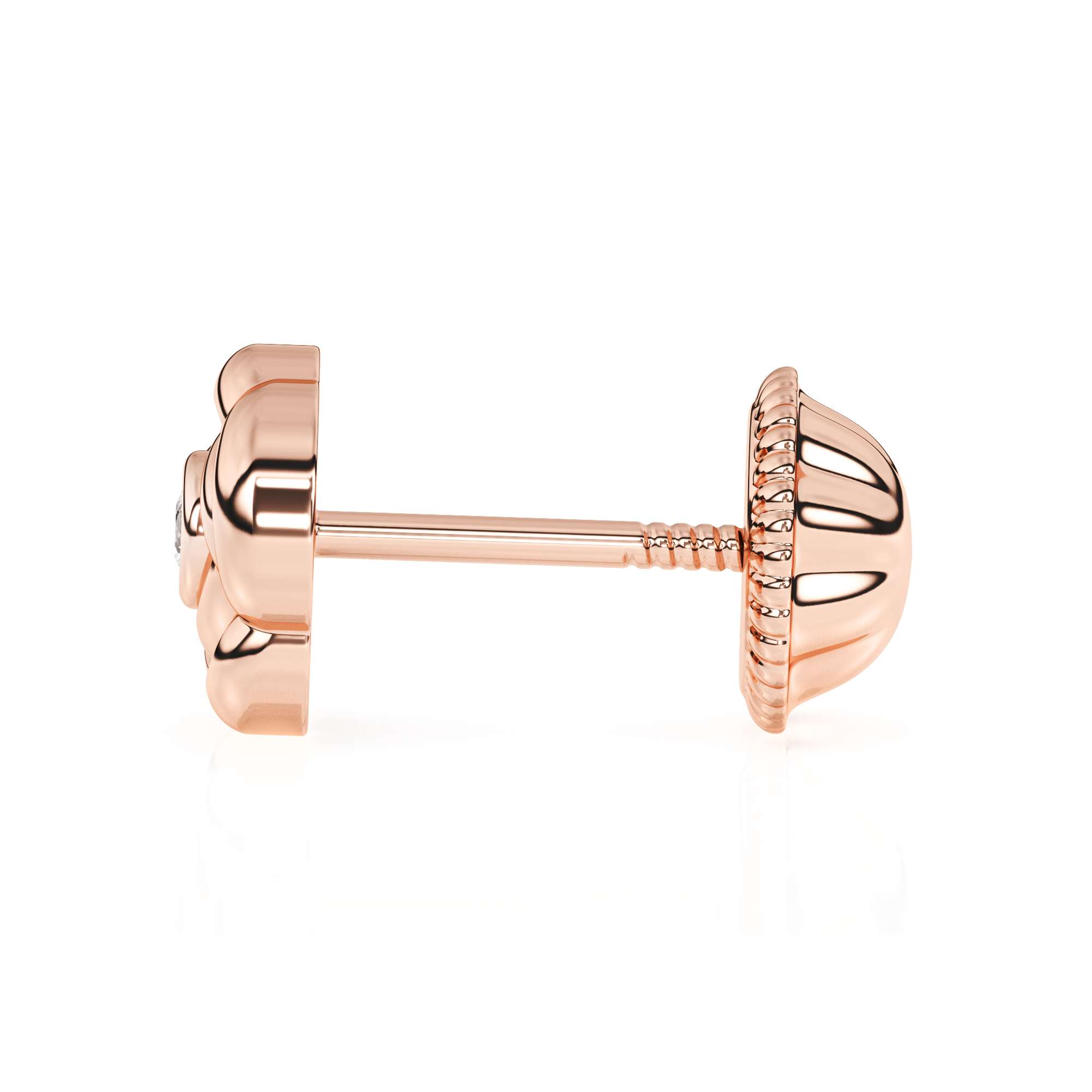 Blooming Rose, Clear CZ Stud Earrings - Solid 14K Rose Gold, Screw Back, for Babies & Children