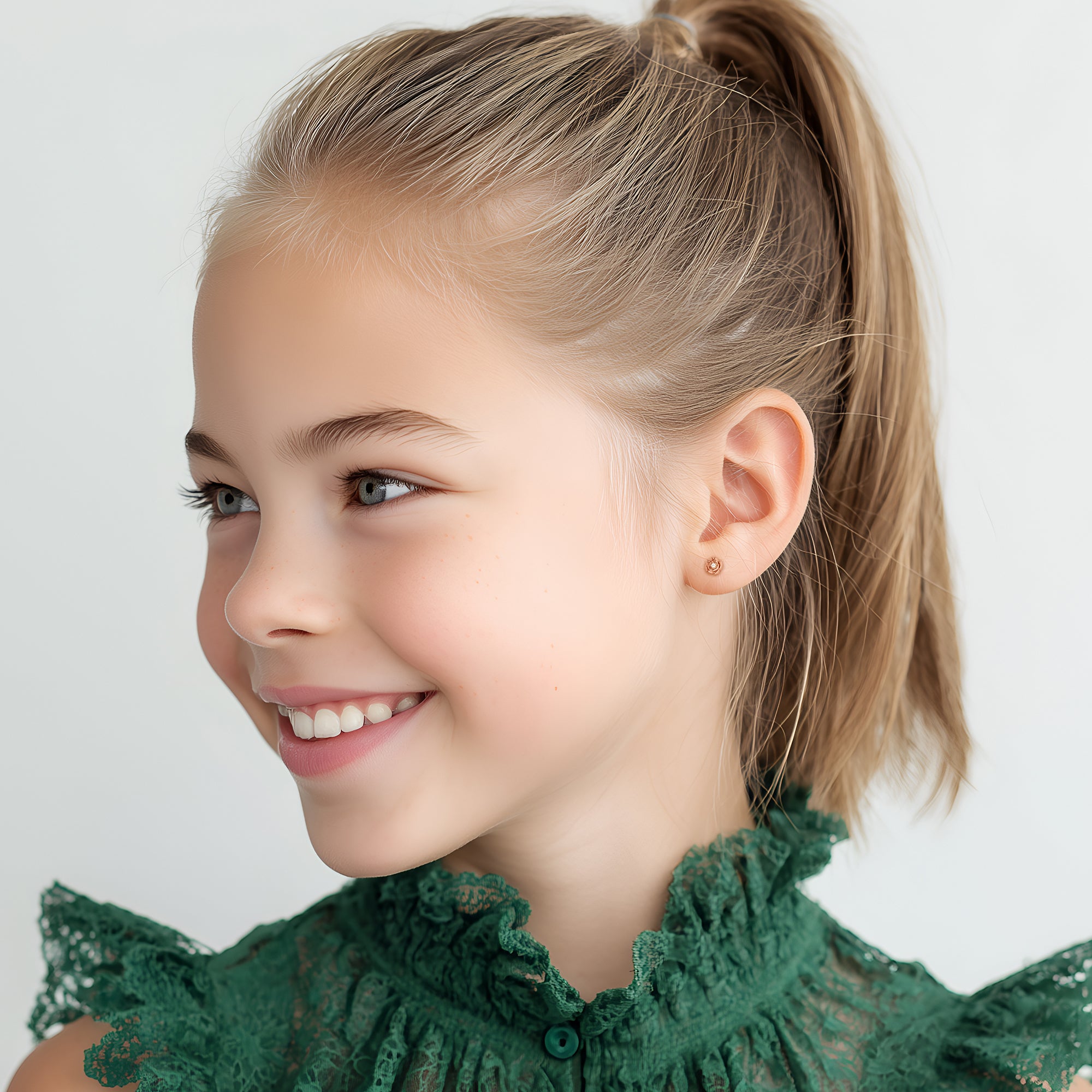 Blooming Rose, Clear CZ Stud Earrings - Solid 14K Rose Gold, Screw Back, for Babies & Children