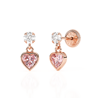 Daring Heart, Pink/Clear Heart CZ Dangle Earrings5