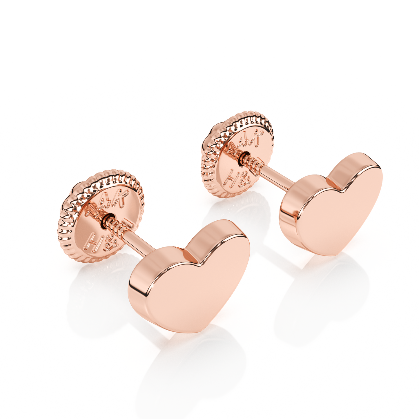 Elegant Heart, Stud Earrings - Solid 14K Rose Gold, Screw Back, for Babies & Children