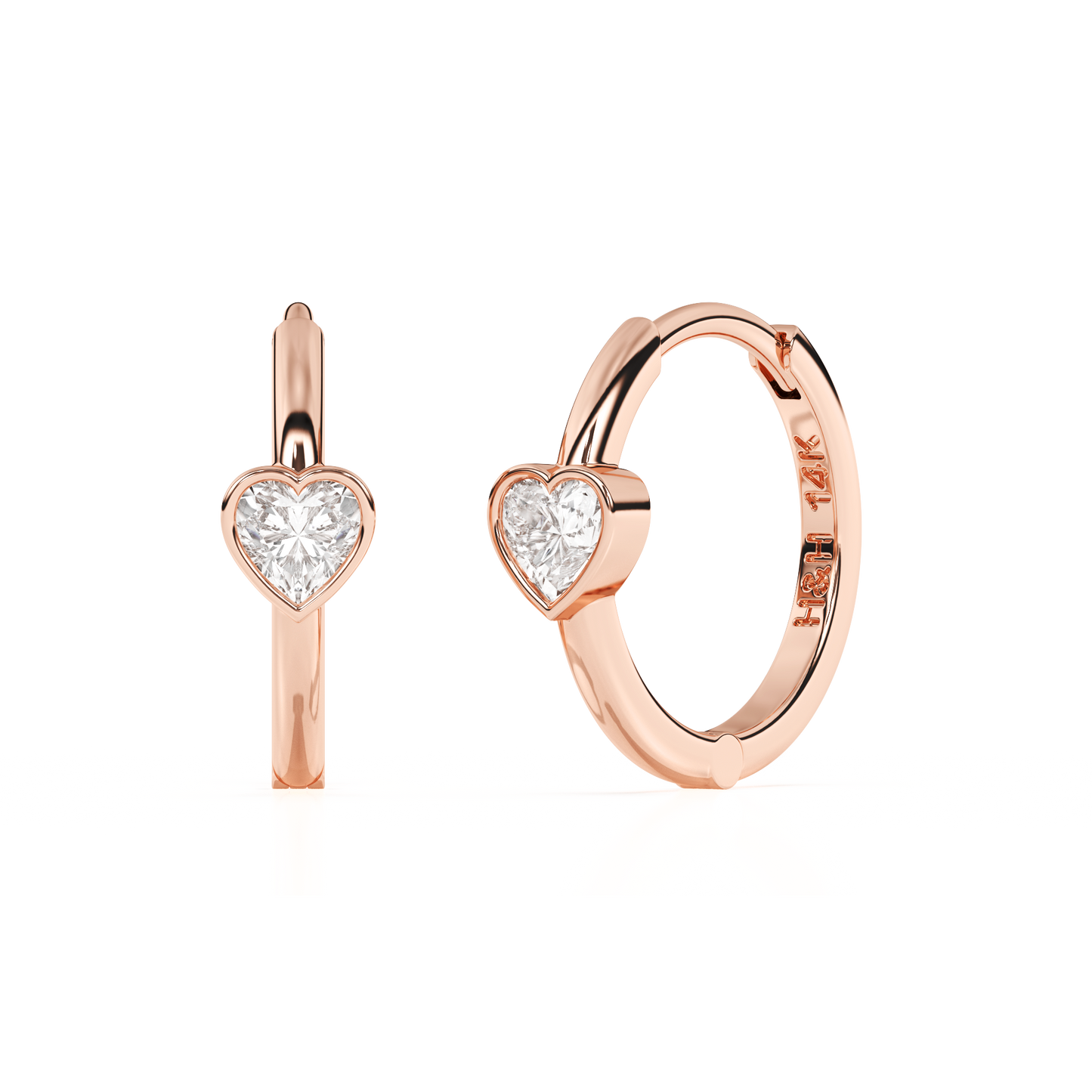 Endless Love, Clear Heart CZ Huggie Hoop Earrings - Solid 14K Rose Gold, Huggie Hoop, for Babies & Children