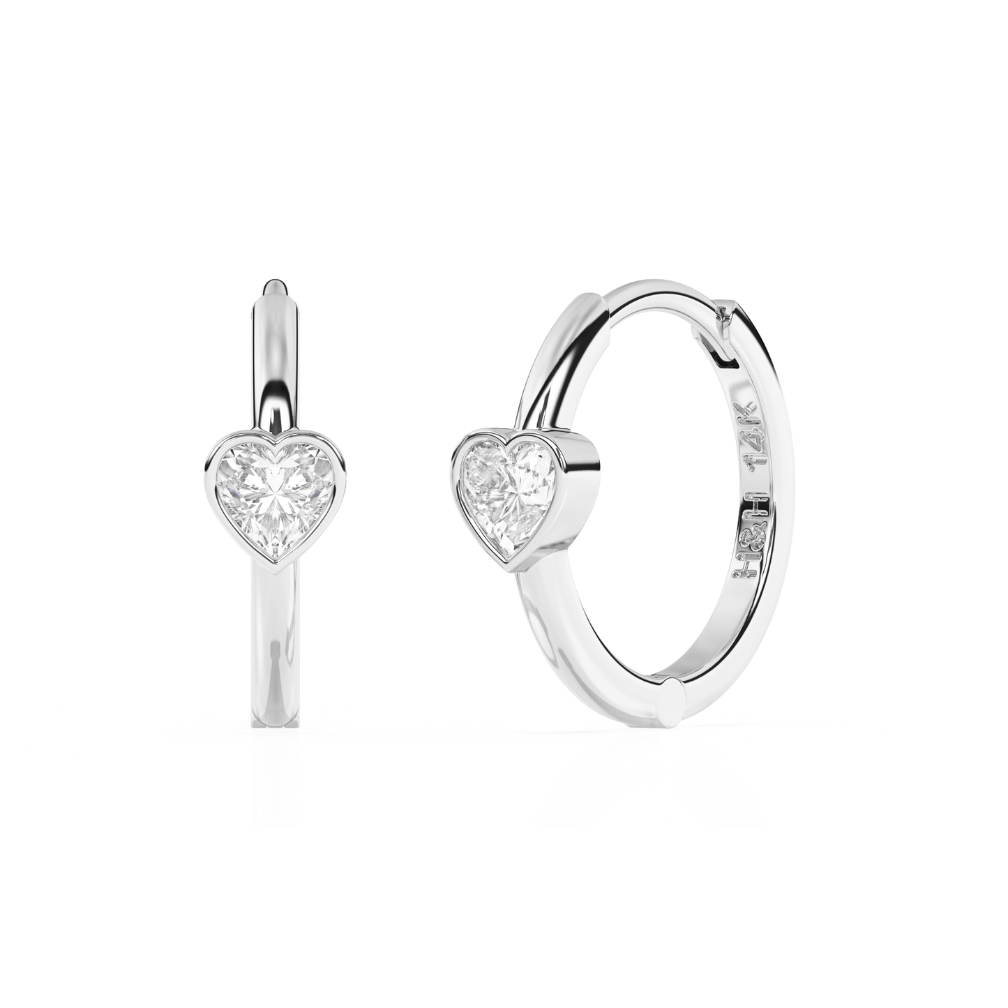 Endless Love, Clear Heart CZ Huggie Hoop Earrings - Solid 14K White Gold, Huggie Hoop, for Babies & Children