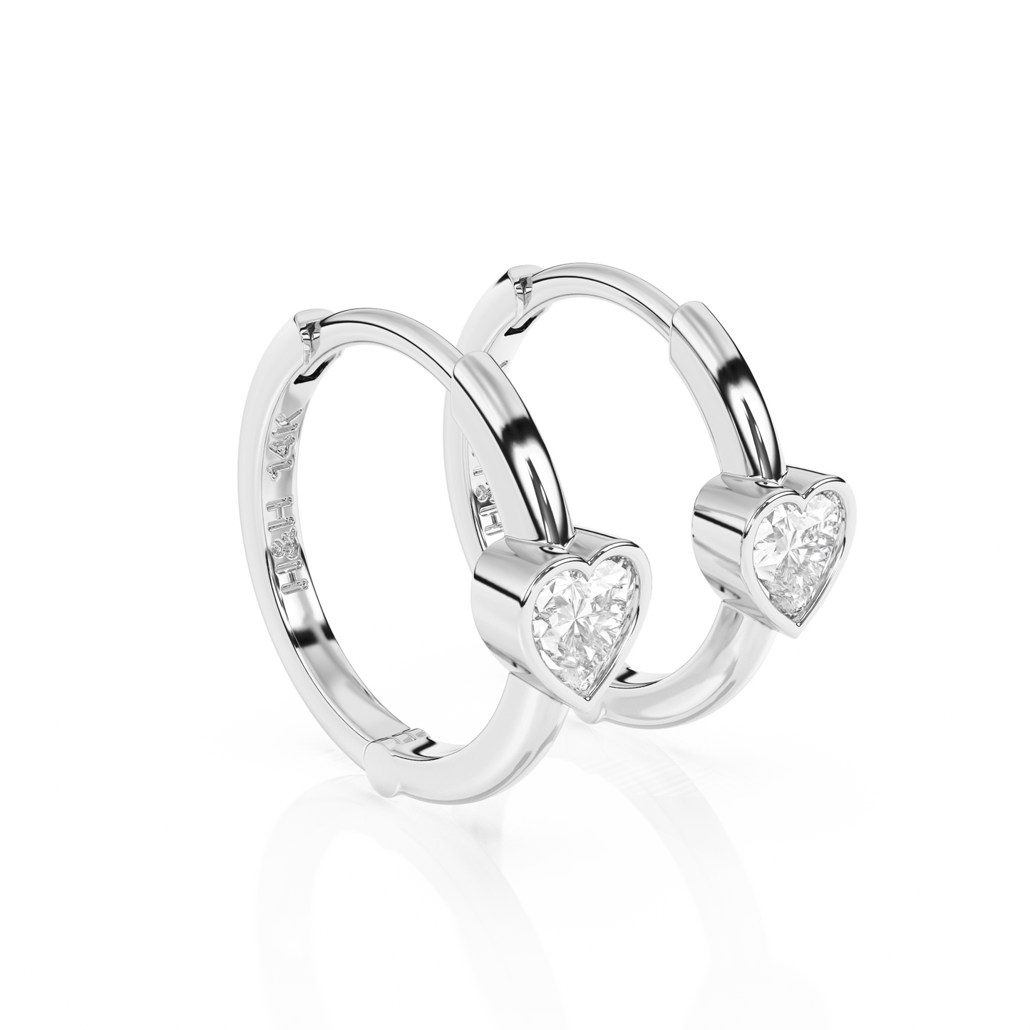 Endless Love, Clear Heart CZ Huggie Hoop Earrings - Solid 14K White Gold, Huggie Hoop, for Babies & Children