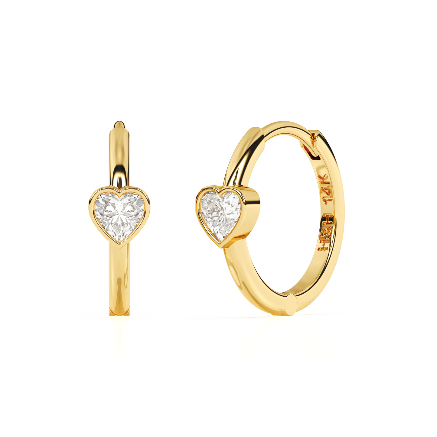 Endless Love, Clear Heart CZ Huggie Hoop Earrings - Solid 14K Gold, Huggie Hoop, for Babies & Children