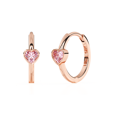 Endless Love, Pink Heart CZ, Huggie Hoop Earrings4