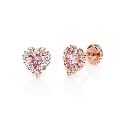 Joyful Heart, Pink/Clear Pavé CZ Stud Earrings5