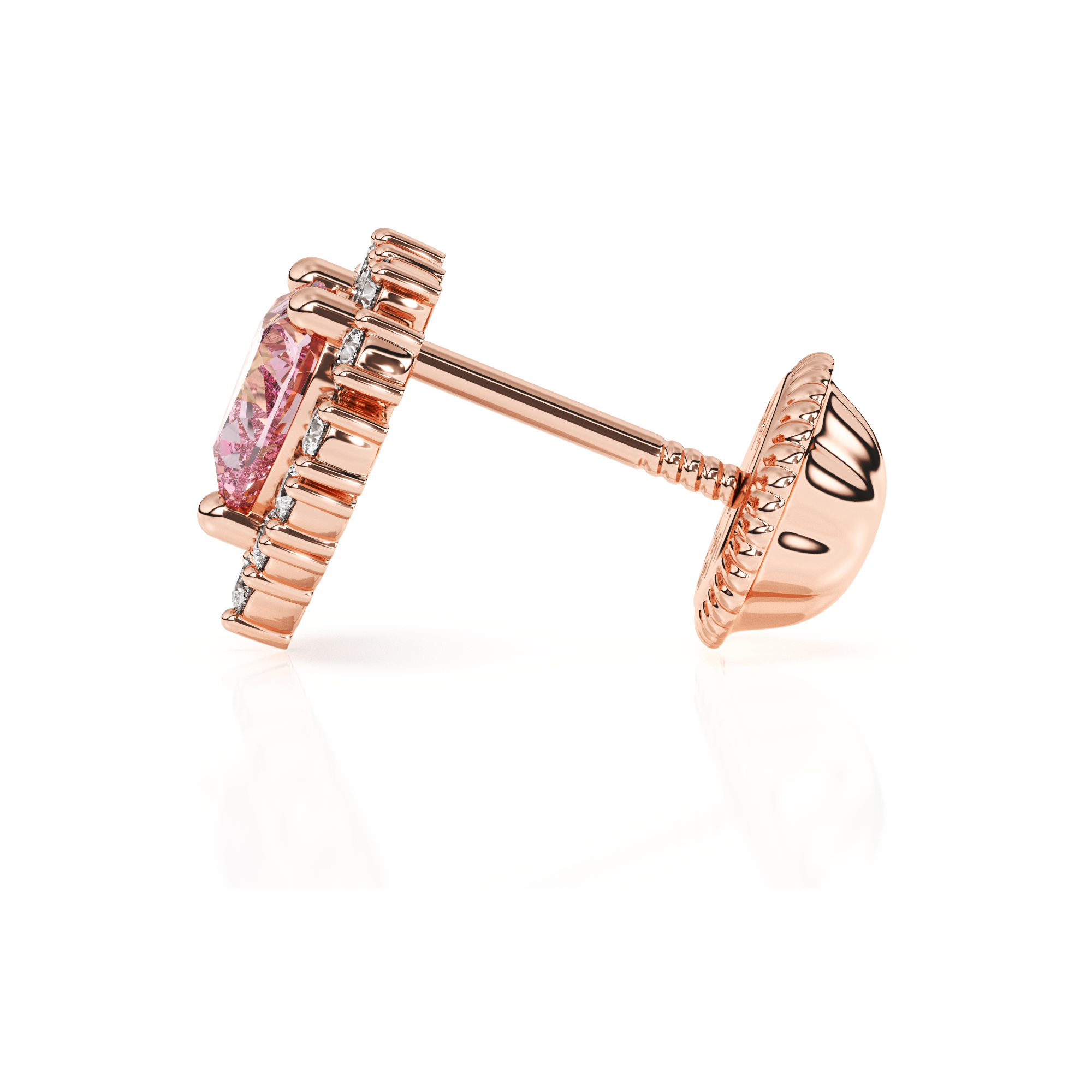 Joyful Heart, Pink/Clear Pavé CZ Stud Earrings - Solid 14K Rose Gold, Screw Back, for Babies & Children