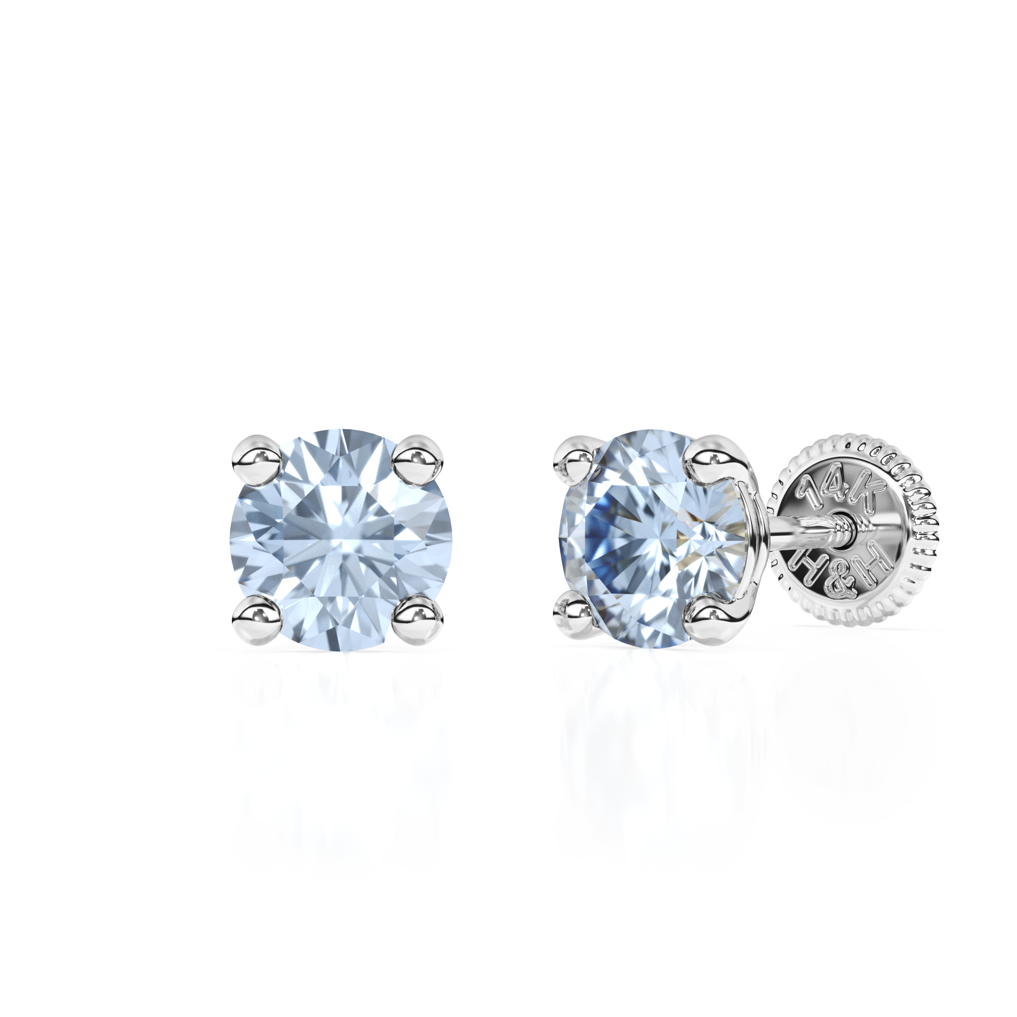 March Birthstone, 4mm Swarovski Crystal Stud Earrings - Solid 14K White Gold, Screw Back, for Babies & Children