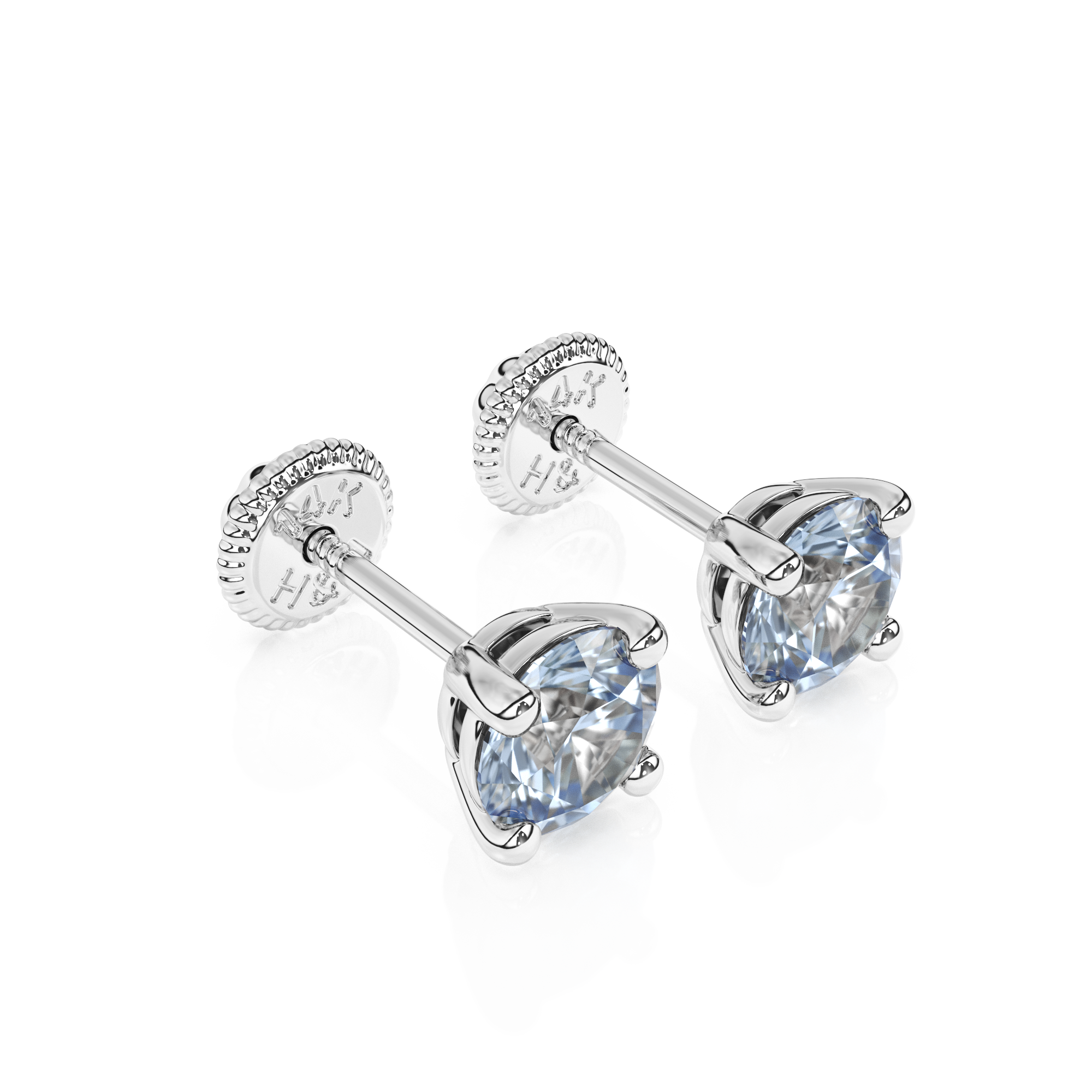 March Birthstone, 4mm Swarovski Crystal Stud Earrings - Solid 14K White Gold, Screw Back, for Babies & Children