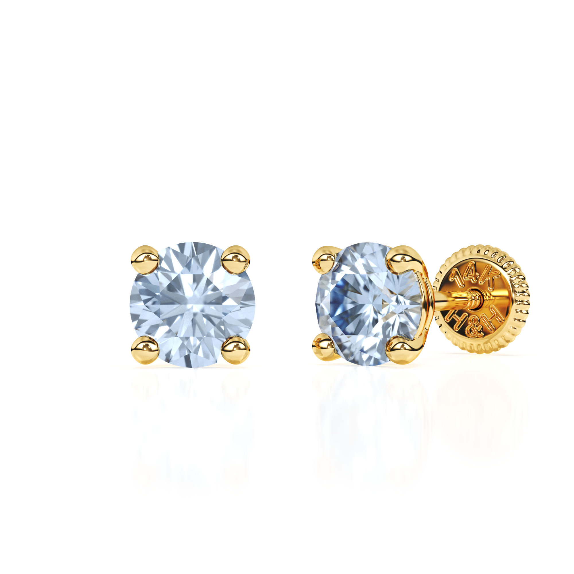 March Birthstone, 4mm Swarovski Crystal Stud Earrings - Solid 14K Gold, Screw Back, for Babies & Children