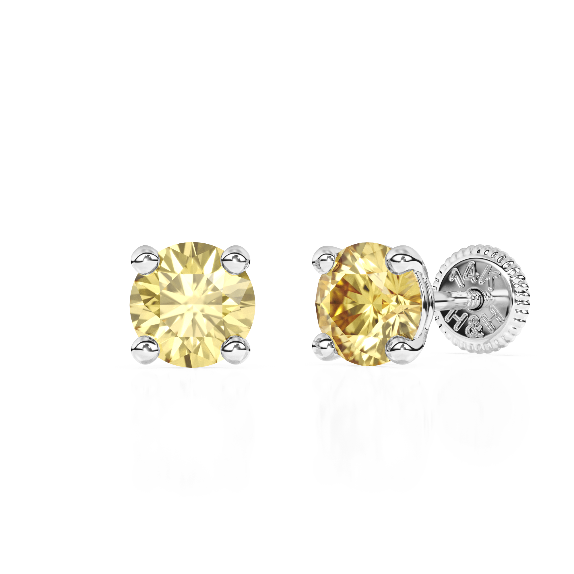 November Birthstone, 4mm Swarovski Crystal Stud Earrings - Solid 14K White Gold, Screw Back, for Babies & Children