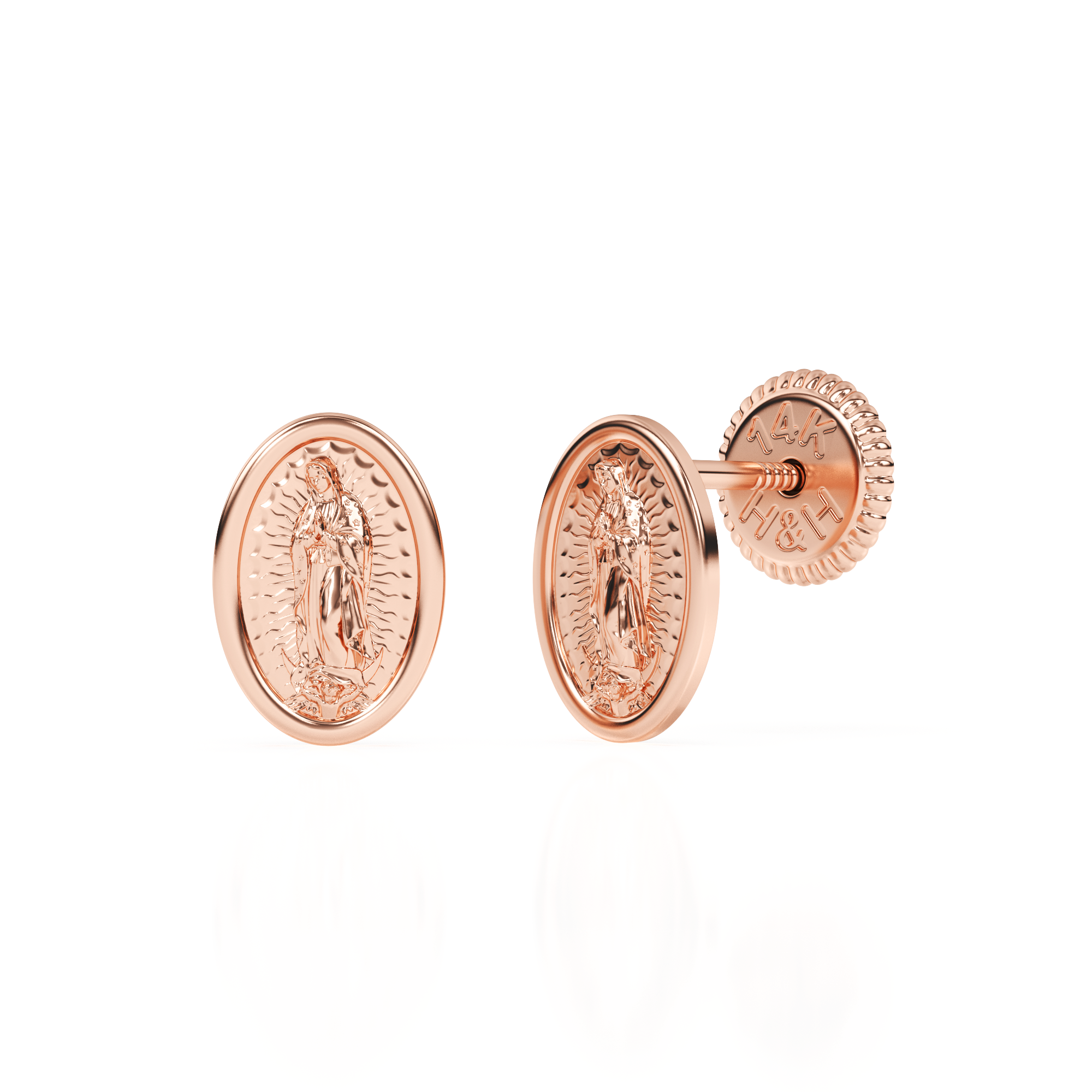 Our Lady of Guadalupe Stud Earrings - Solid 14K Rose Gold, Screw Back, for Babies & Children